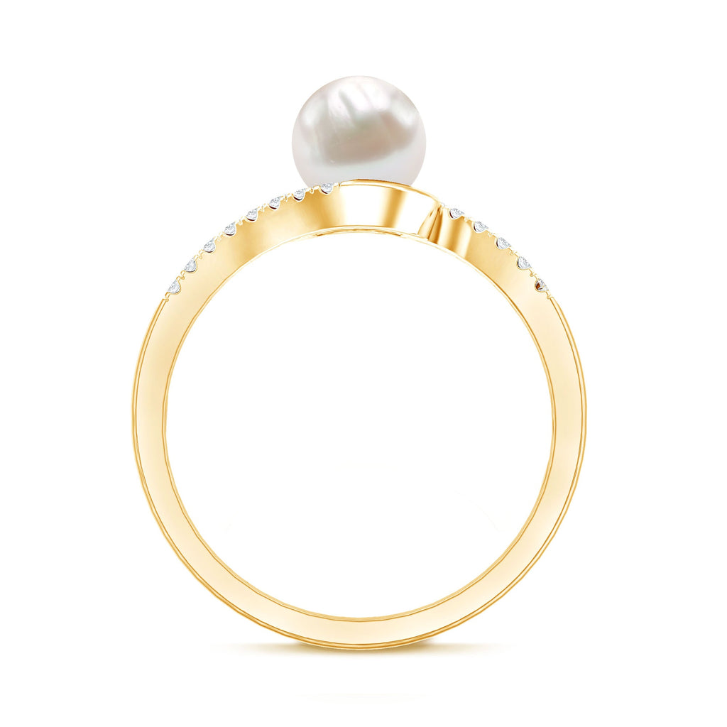 Freshwater Pearl Solitaire Bypass Engagement Ring with Diamond Accent