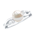 Genuine 7.4 Carat Freshwater Pearl Engagement Ring with Diamond Crossover Shank