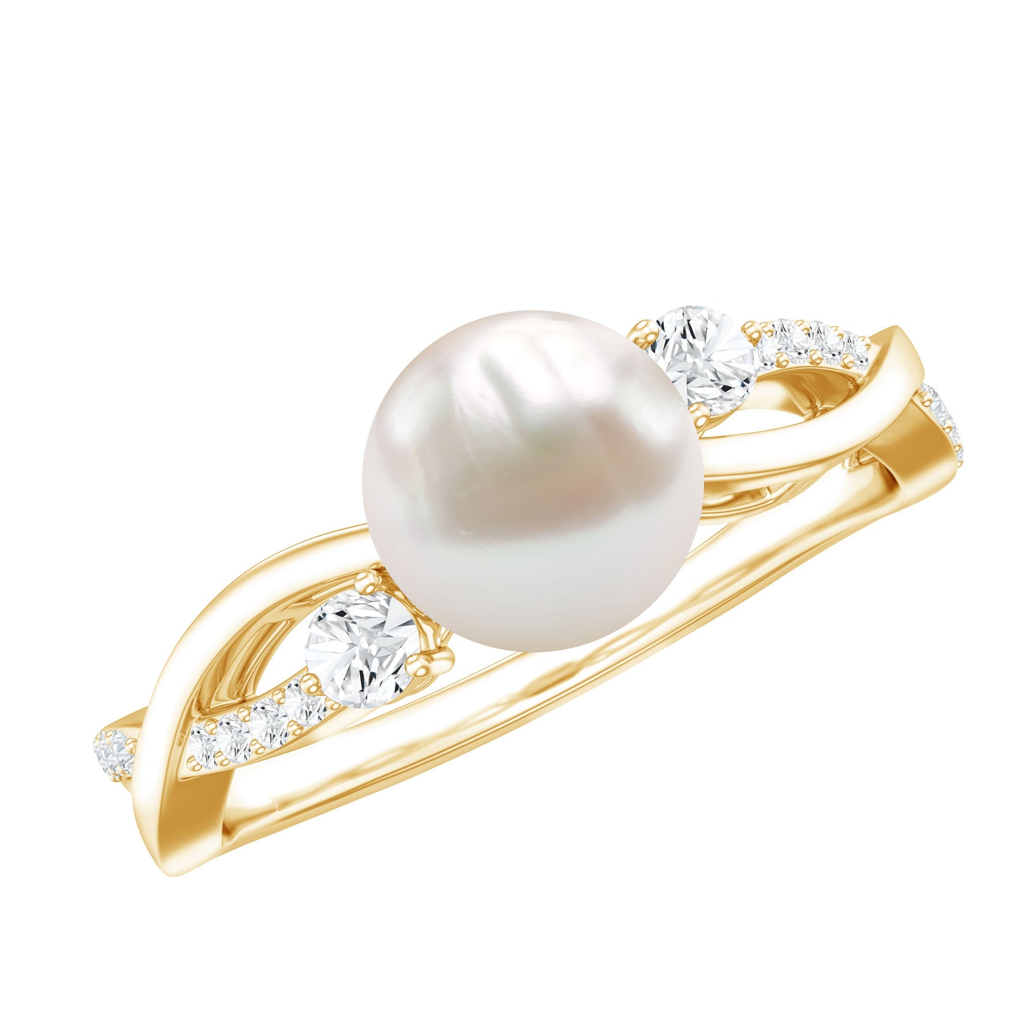 Genuine 7.4 Carat Freshwater Pearl Engagement Ring with Diamond Crossover Shank | Rings | Wiccan Center
