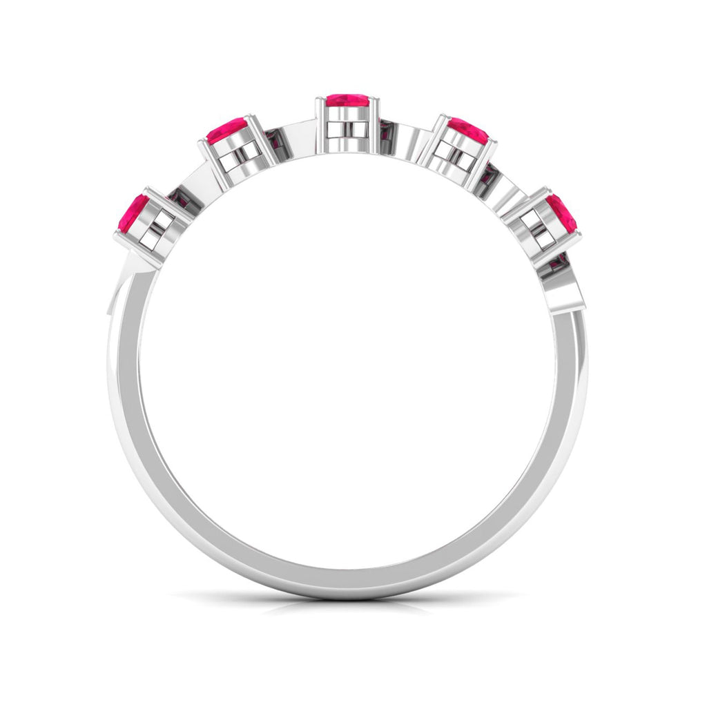 Real Pear Shape Ruby Half Eternity Ring with Diamond for Women