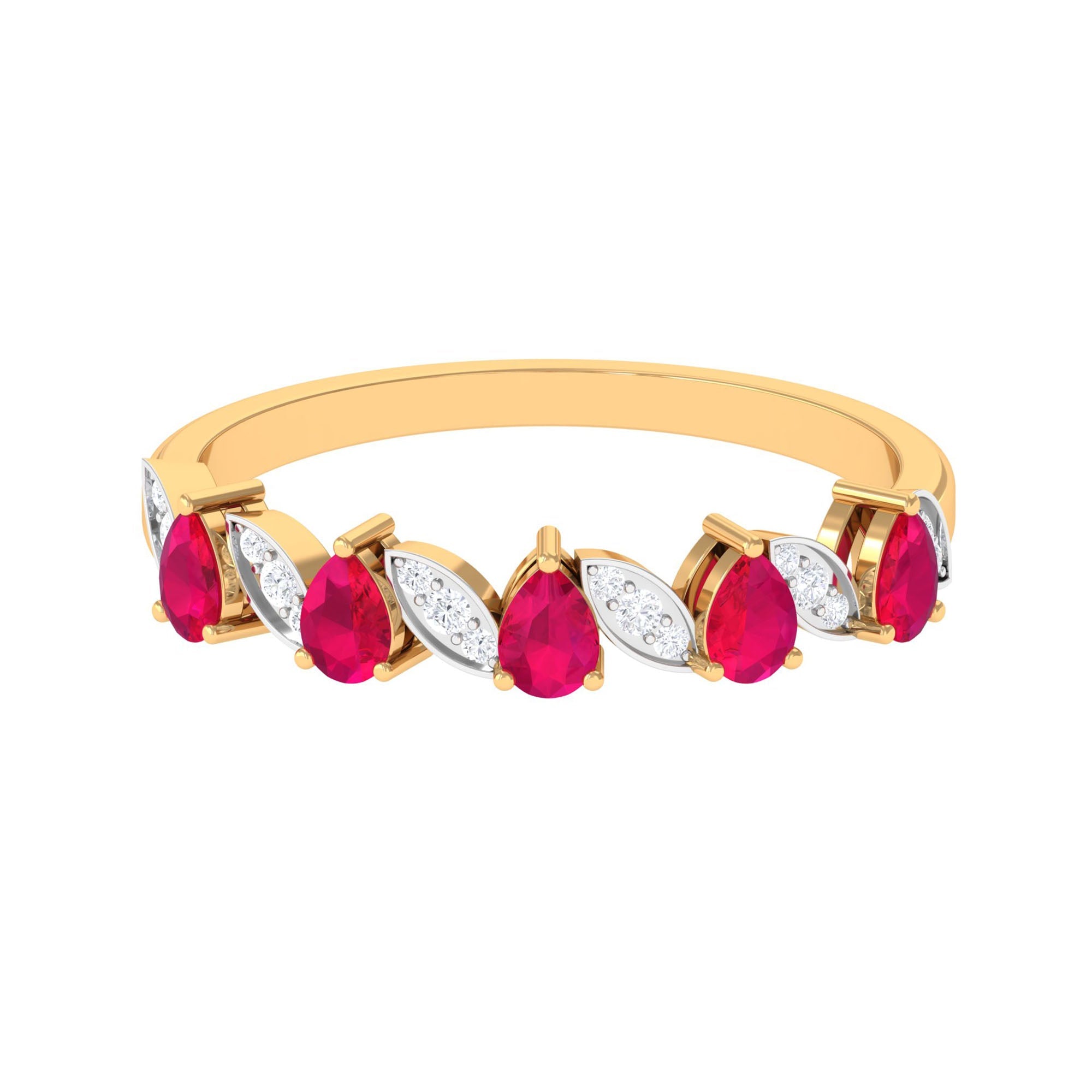 Real Pear Shape Ruby Half Eternity Ring with Diamond for Women | Rings | Wiccan Center