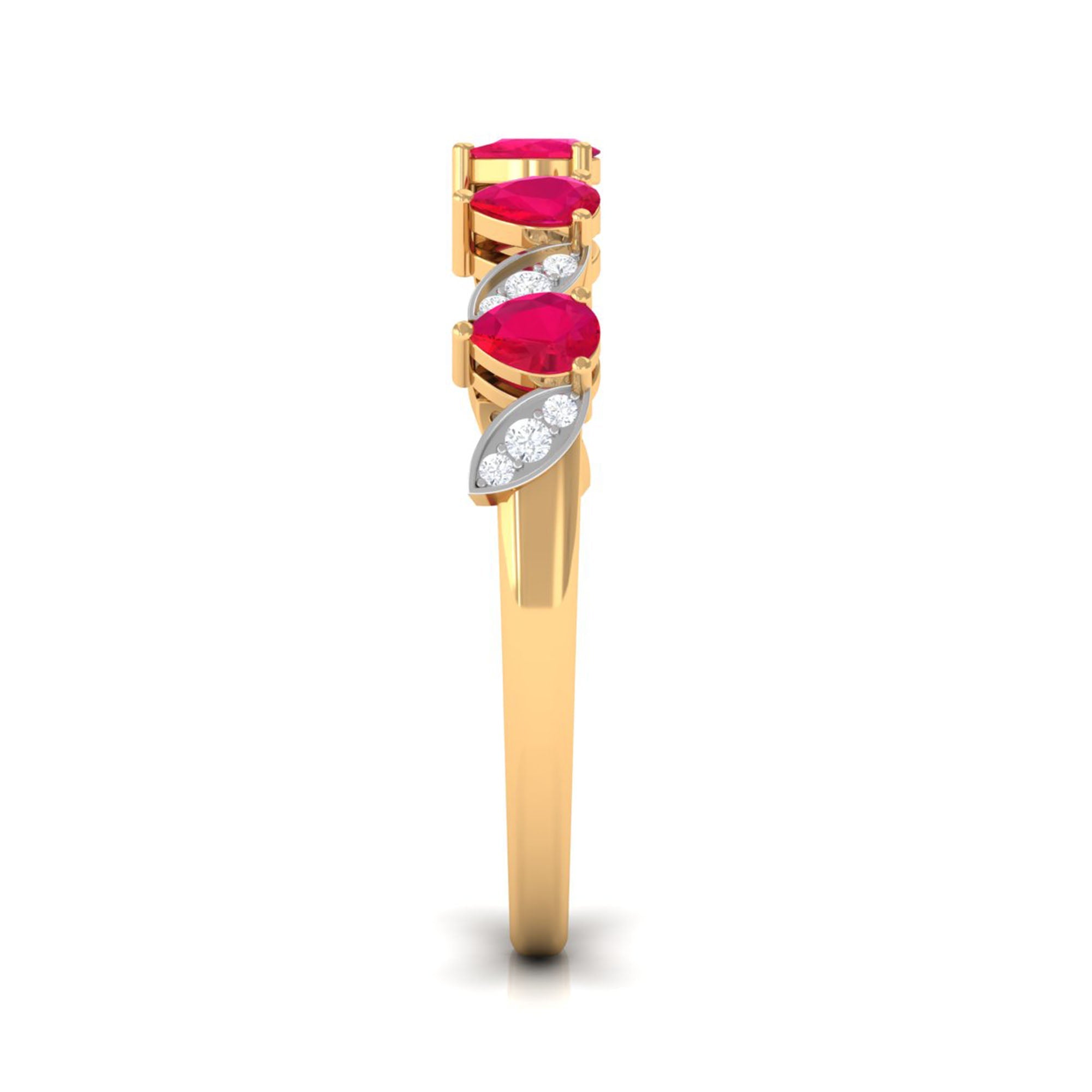 Real Pear Shape Ruby Half Eternity Ring with Diamond for Women