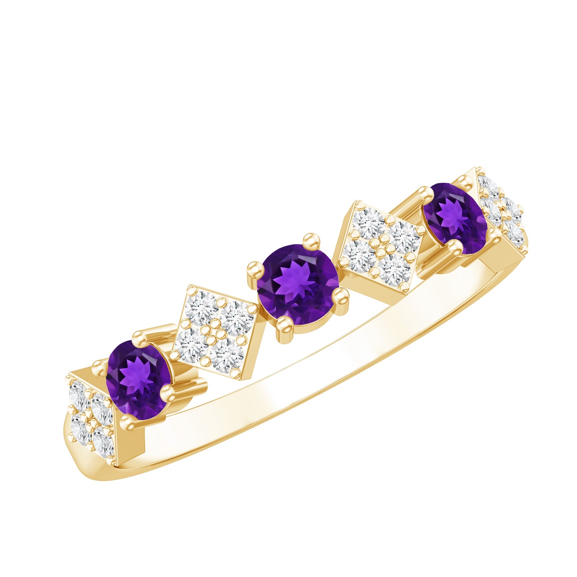 Real Amethyst Half Eternity Ring with Diamond for Women | Rings | Wiccan Center
