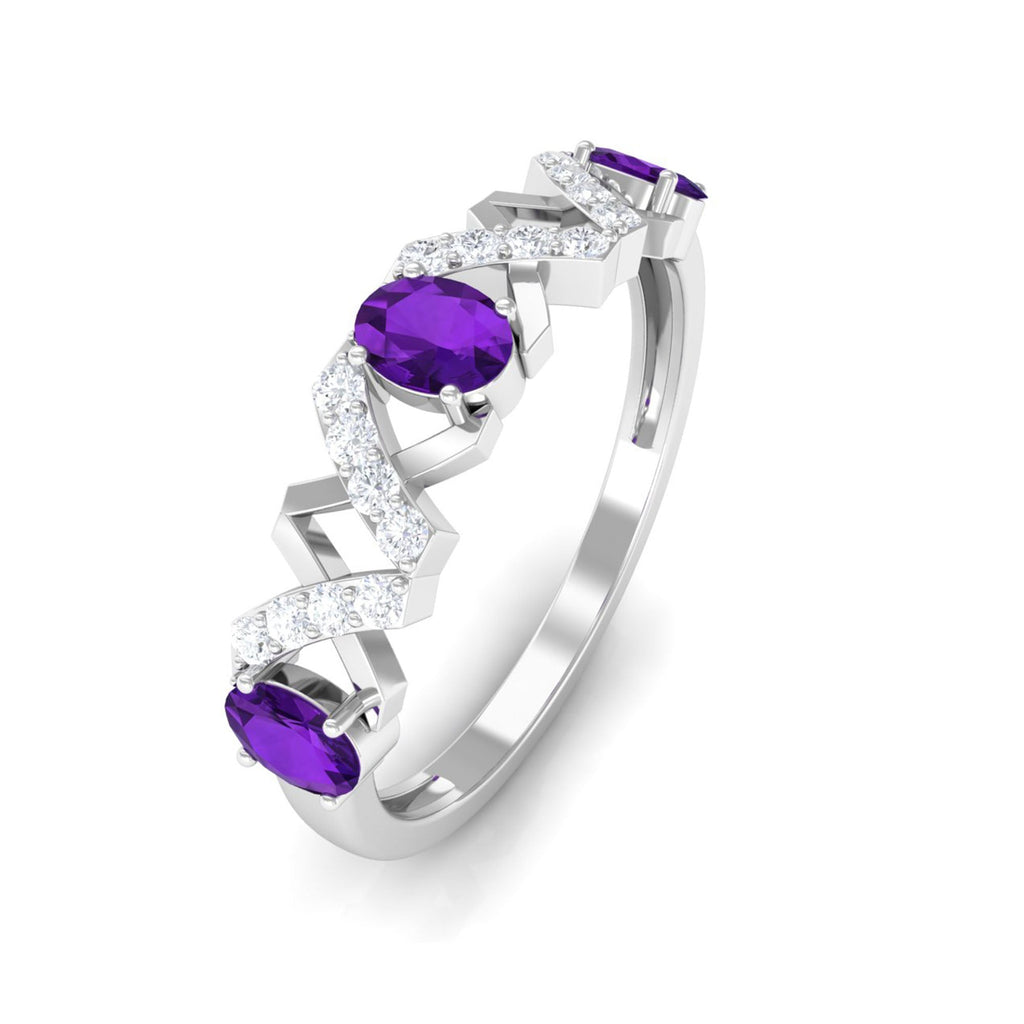 Natural Oval Amethyst Half Eternity Ring with Diamond