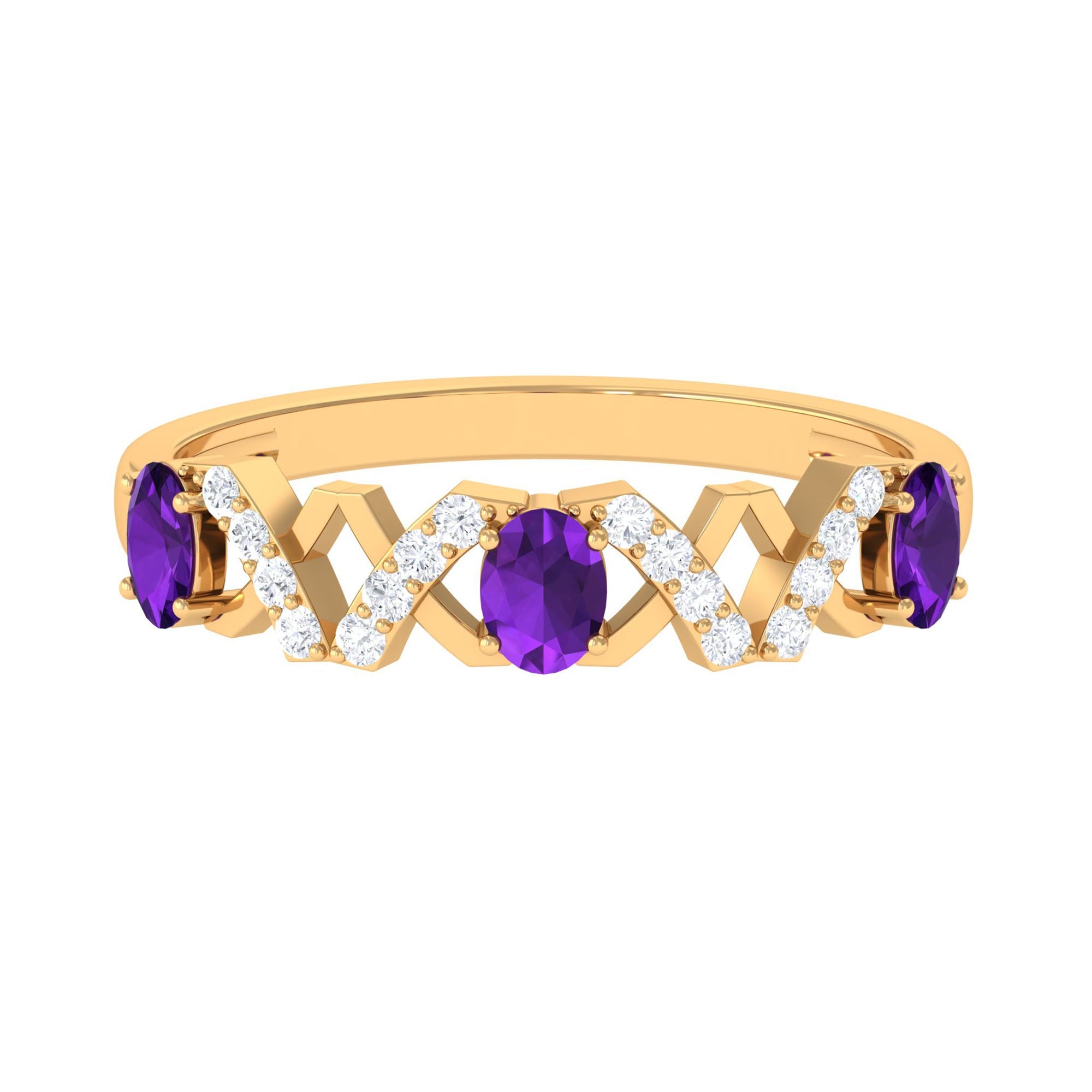 Natural Oval Amethyst Half Eternity Ring with Diamond | Rings | Wiccan Center