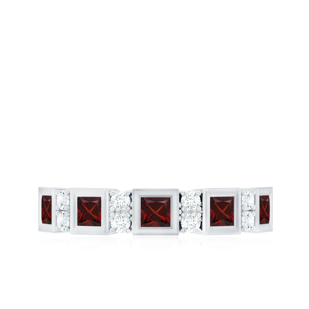 Certified Natural Garnet Diamond Half Eternity Anniversary Ring