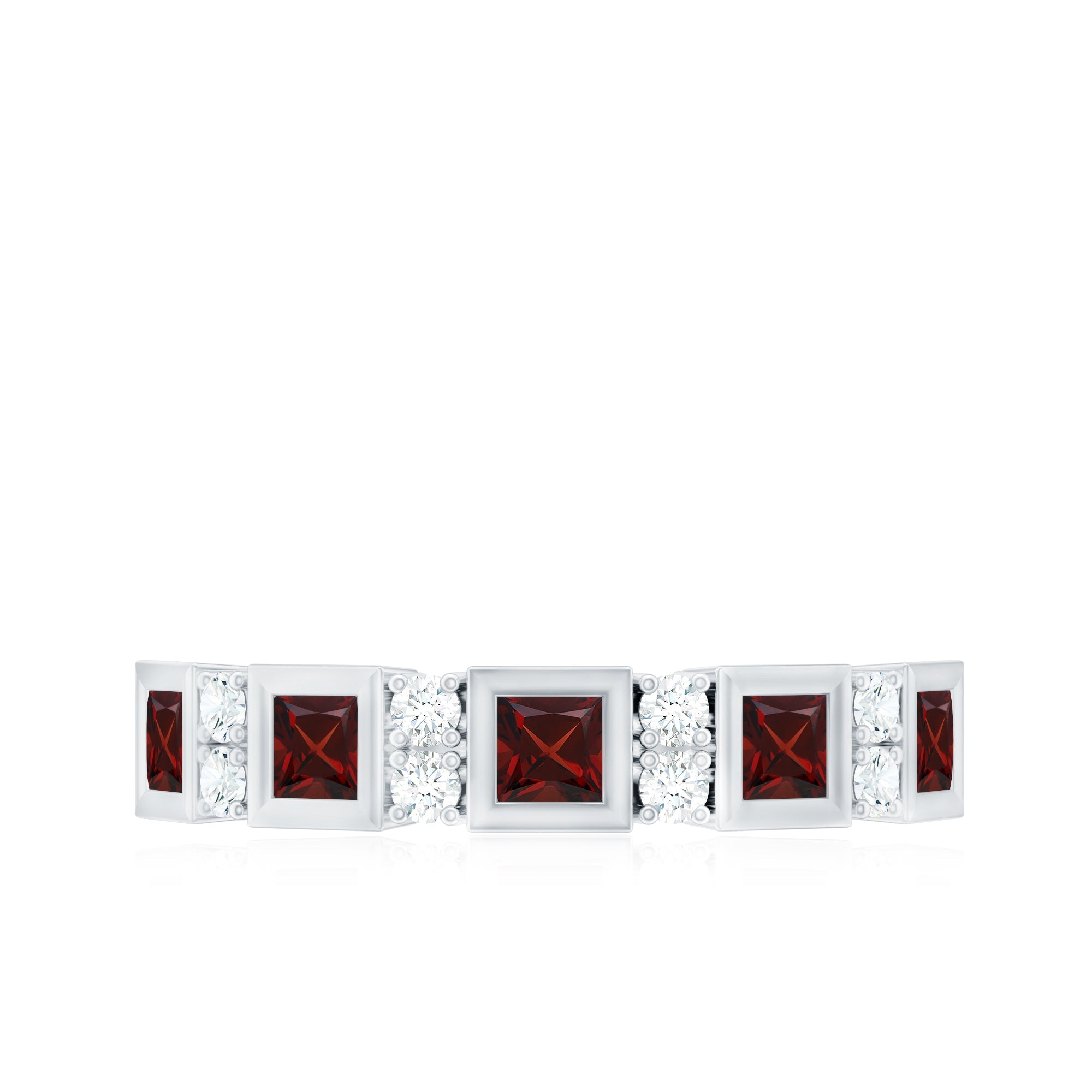 Certified Natural Garnet Diamond Half Eternity Anniversary Ring