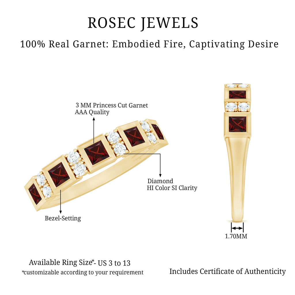 Certified Natural Garnet Diamond Half Eternity Anniversary Ring