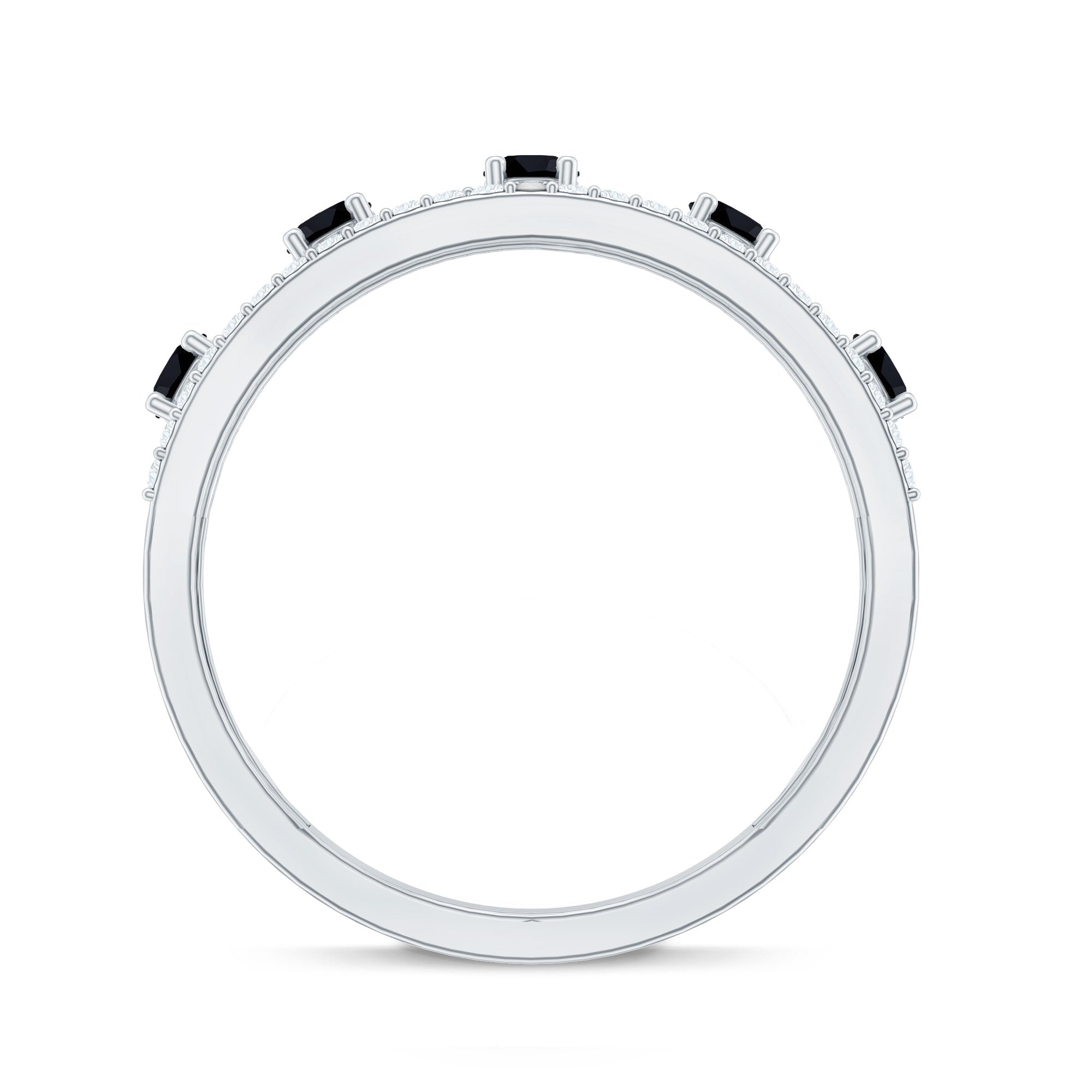 Round Cut Black Onyx and Diamond Half Eternity Band Ring