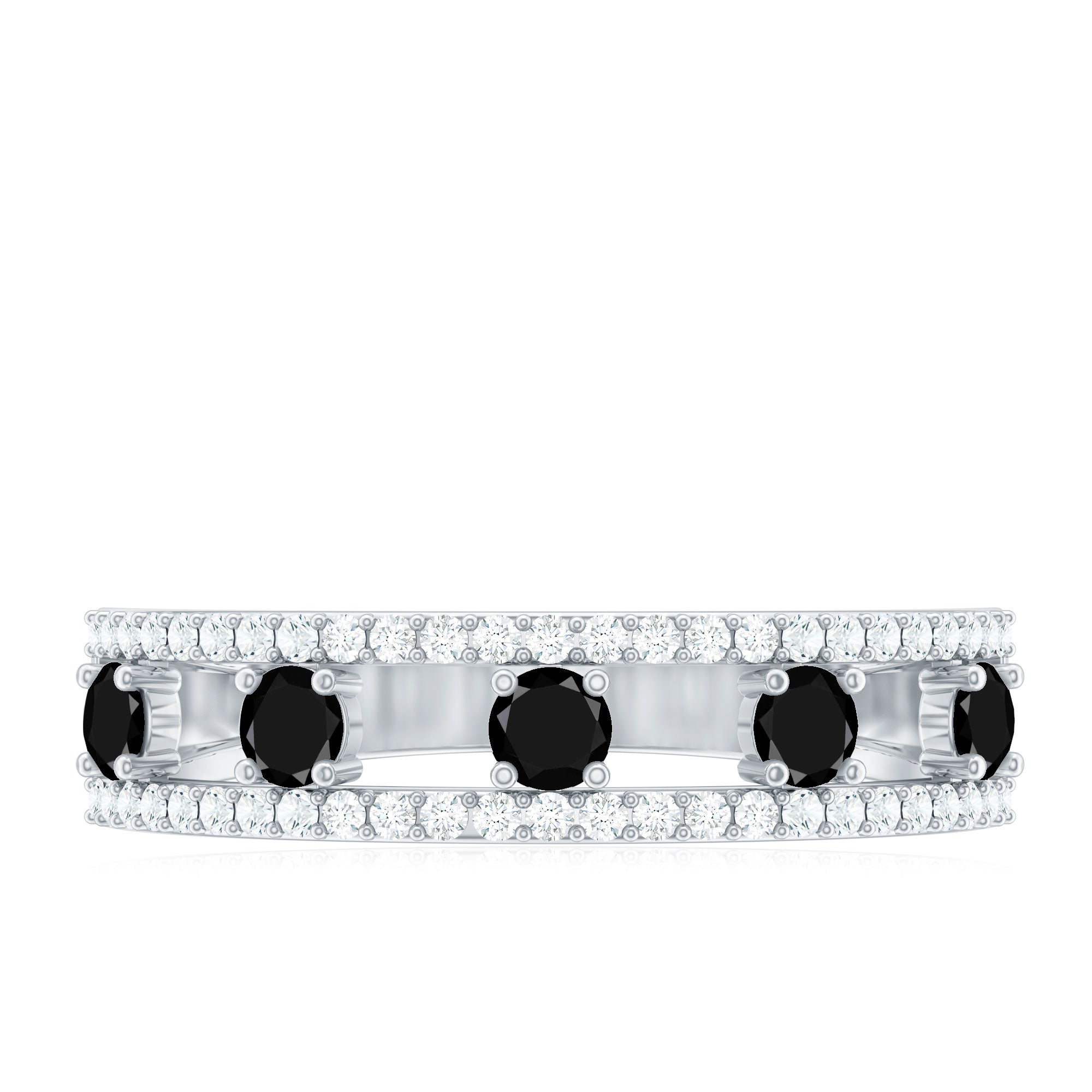 Round Cut Black Onyx and Diamond Half Eternity Band Ring