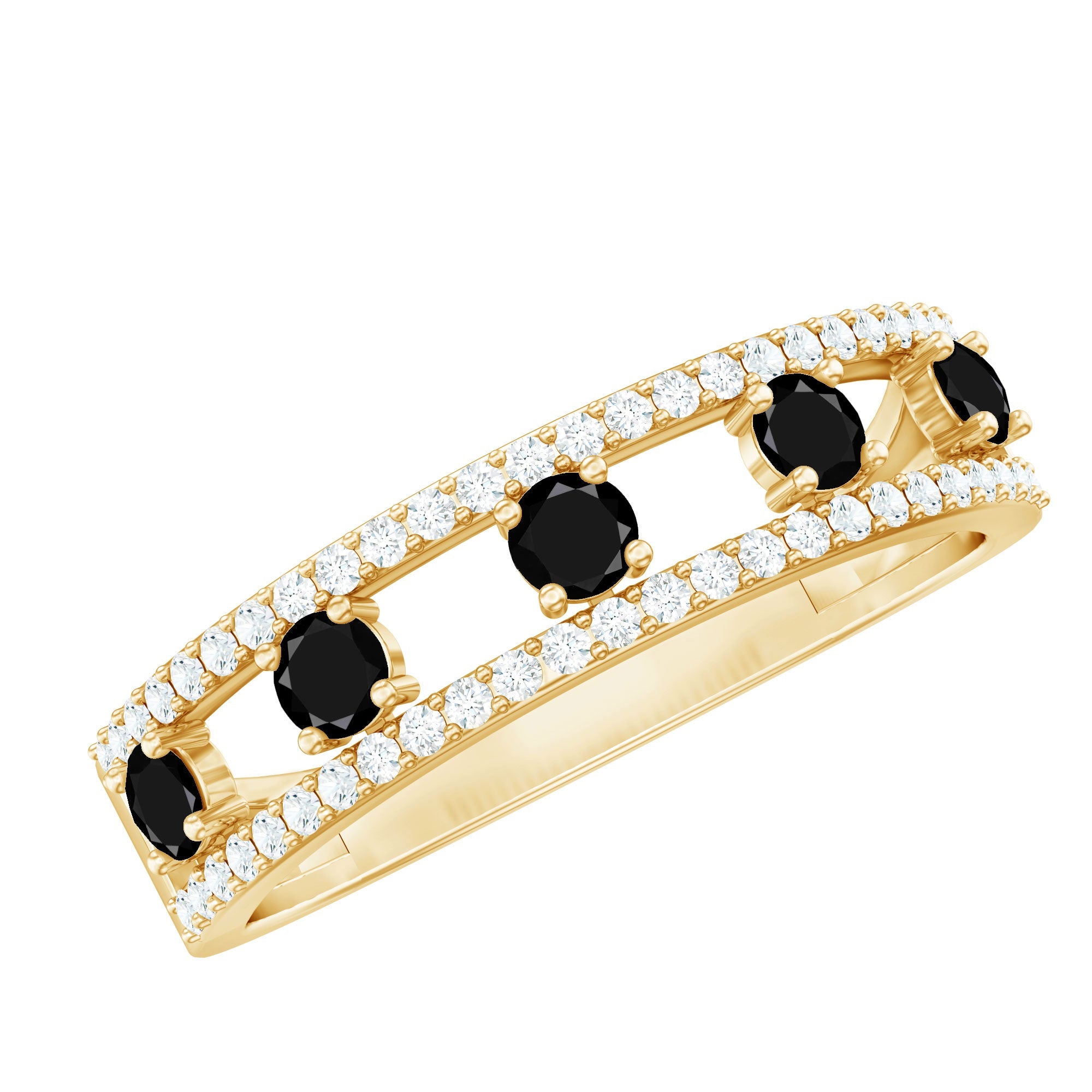 Round Cut Black Onyx and Diamond Half Eternity Band Ring | Rings | Wiccan Center