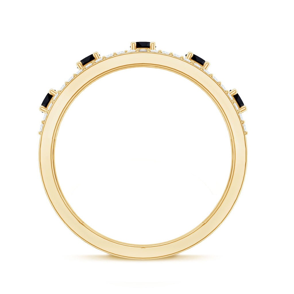 Round Cut Black Onyx and Diamond Half Eternity Band Ring