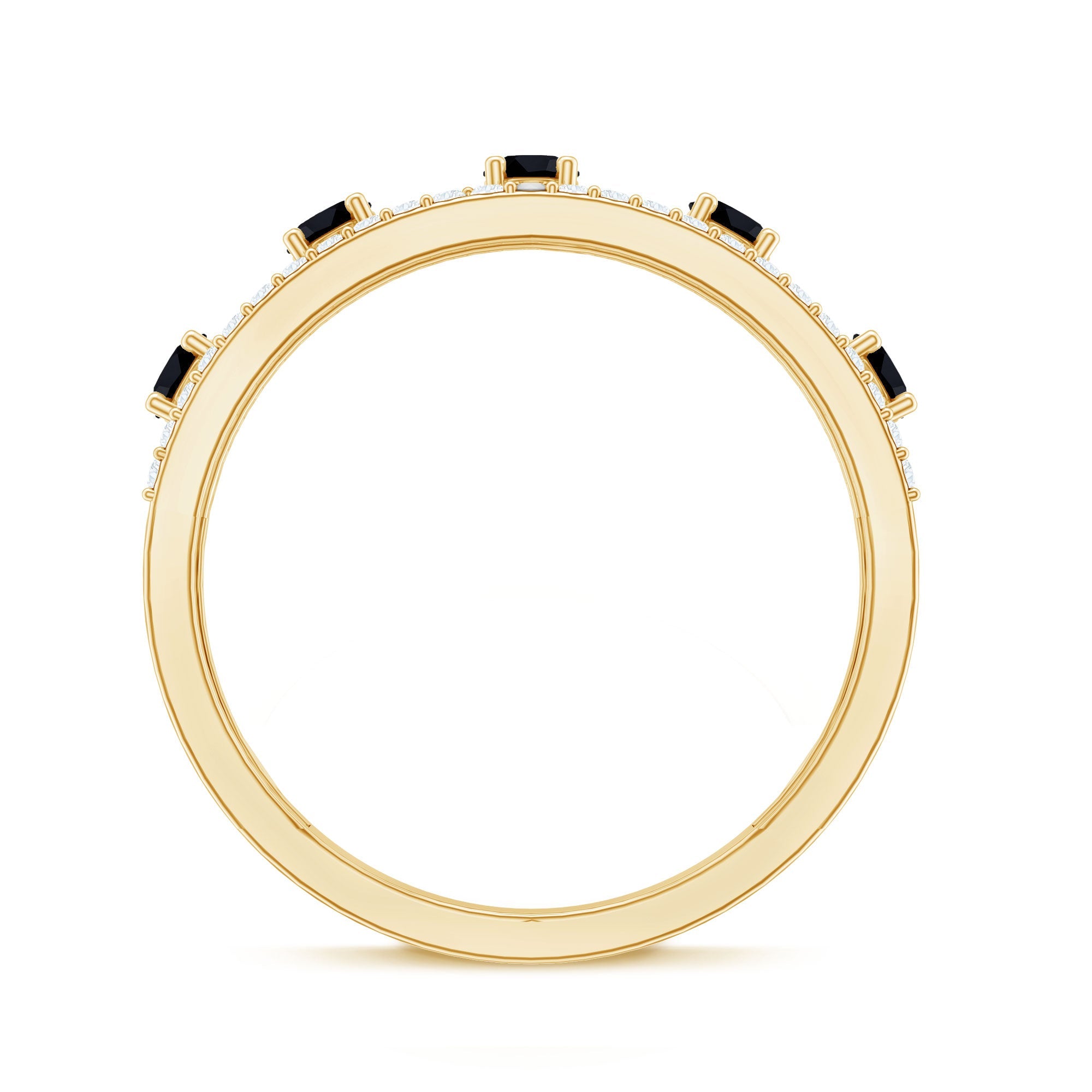 Round Cut Black Onyx and Diamond Half Eternity Band Ring