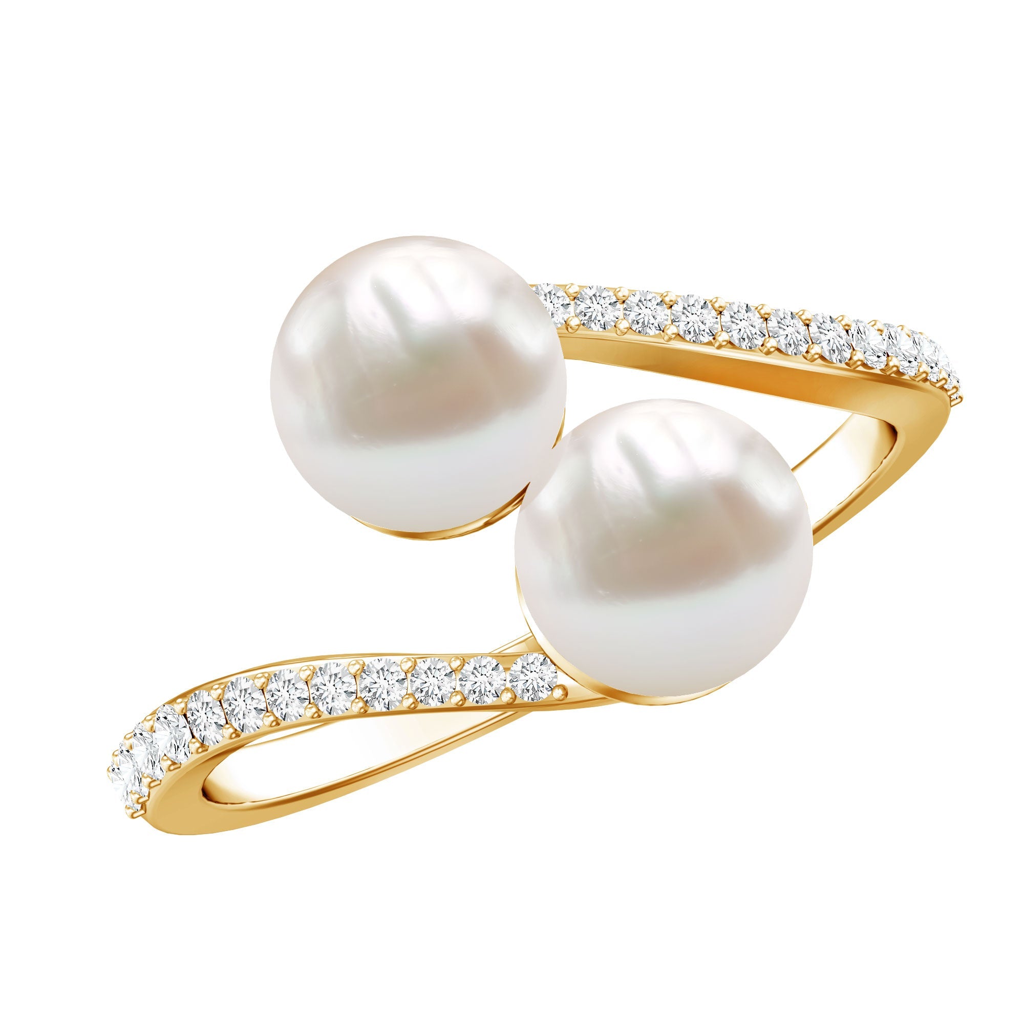 Natural Freshwater Pearl 2 Stone Engagement Ring with Diamond | Rings | Wiccan Center