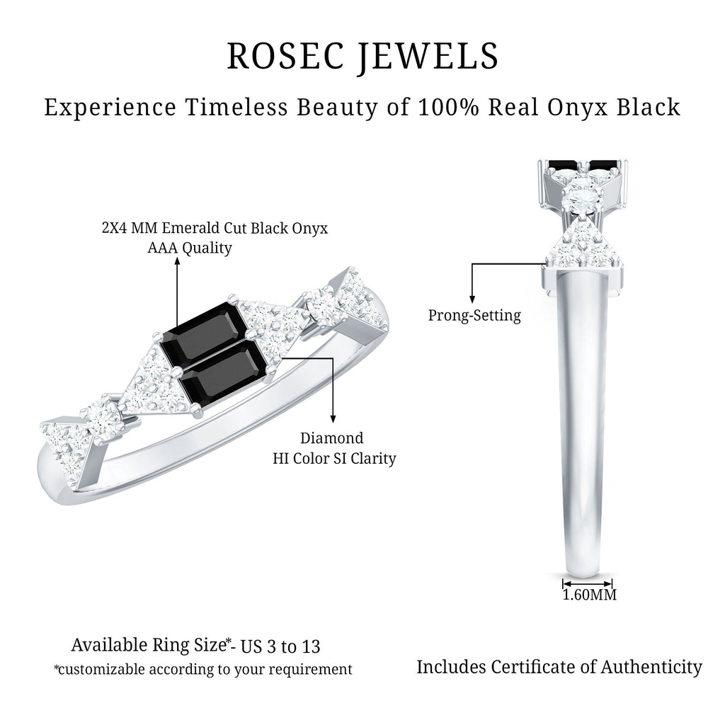 Genuine Black Onyx and Diamond Half Eternity Wedding Band