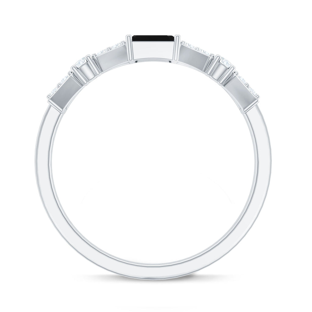 Genuine Black Onyx and Diamond Half Eternity Wedding Band