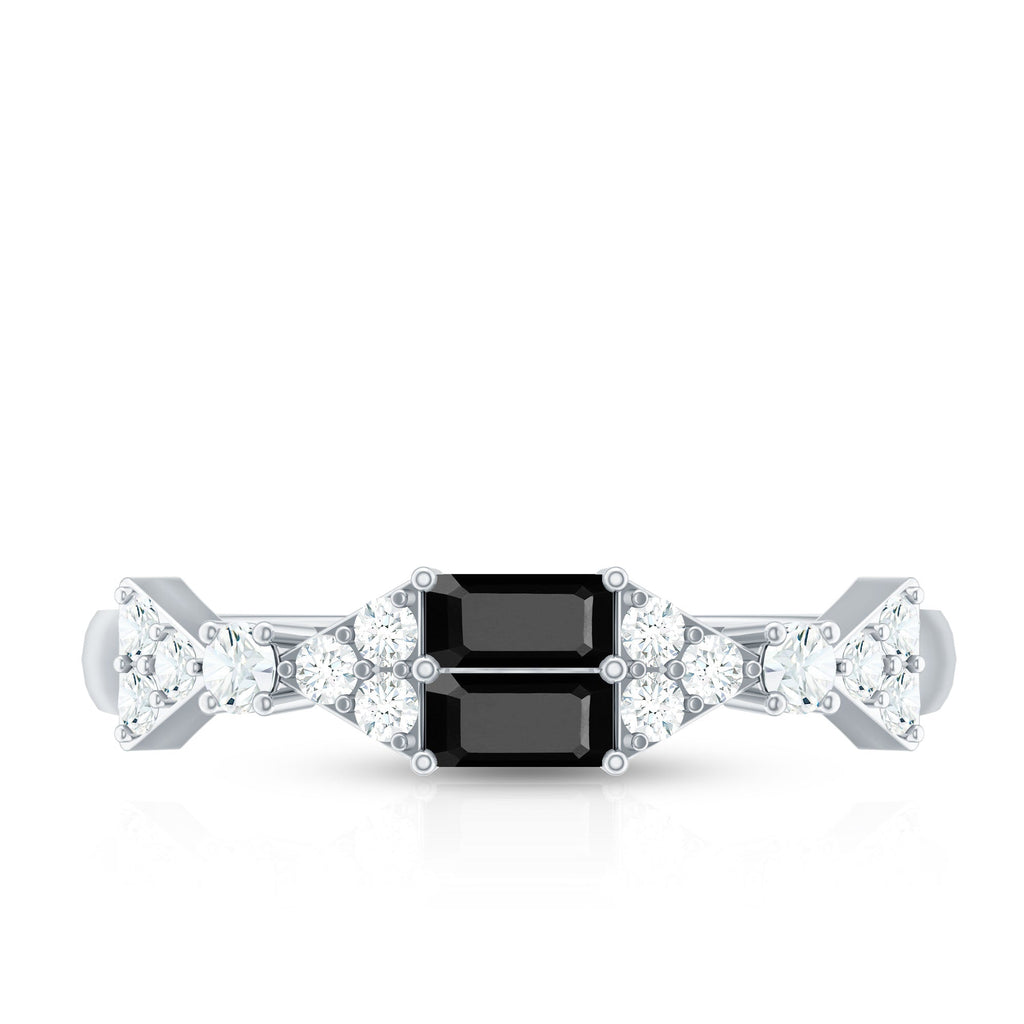 Genuine Black Onyx and Diamond Half Eternity Wedding Band