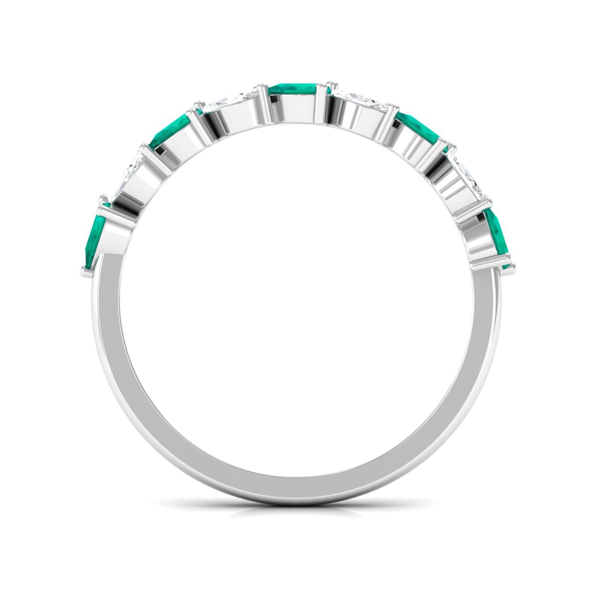 Natural Pear Shape Emerald Half Eternity Ring in East West Style