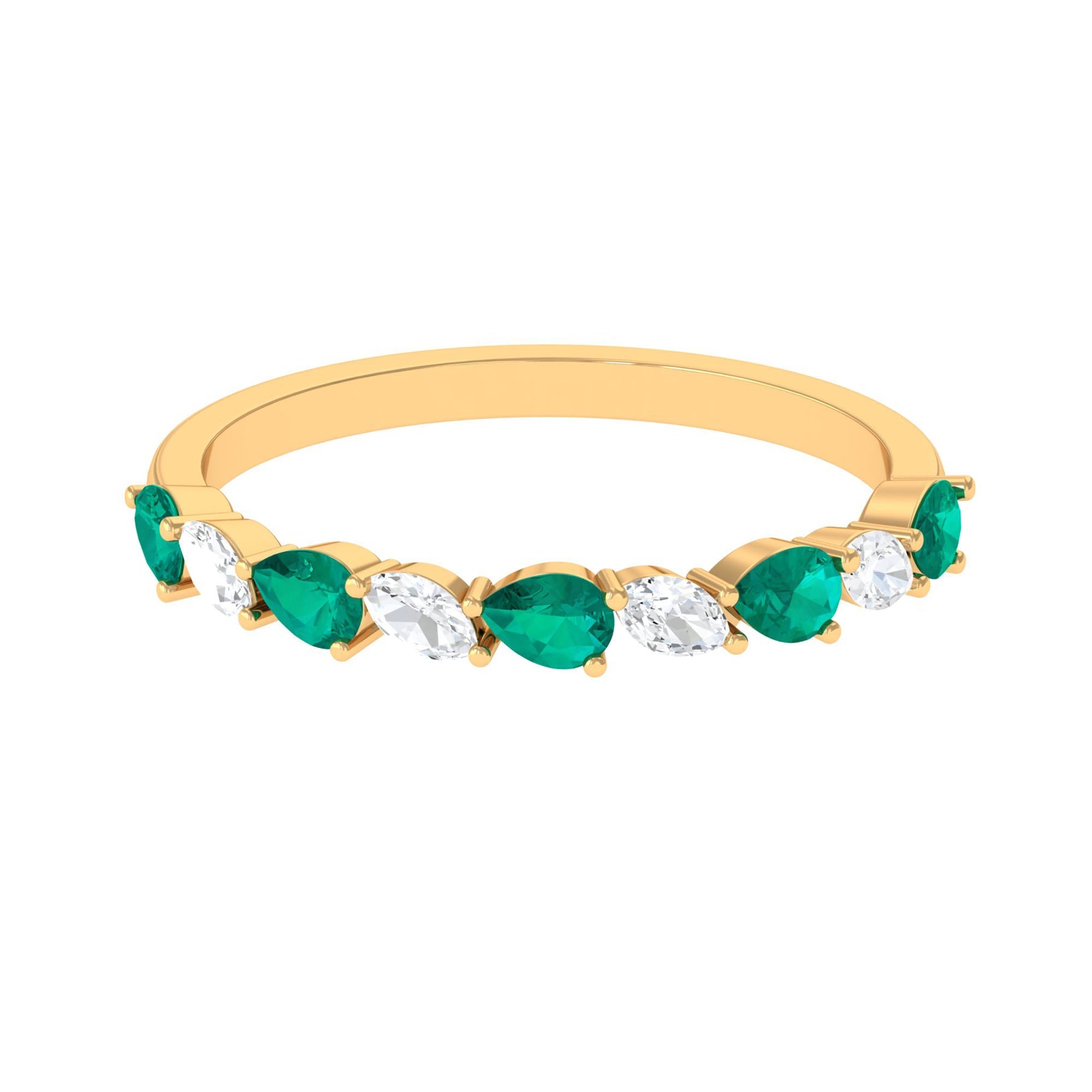 Natural Pear Shape Emerald Half Eternity Ring in East West Style | Rings | Wiccan Center