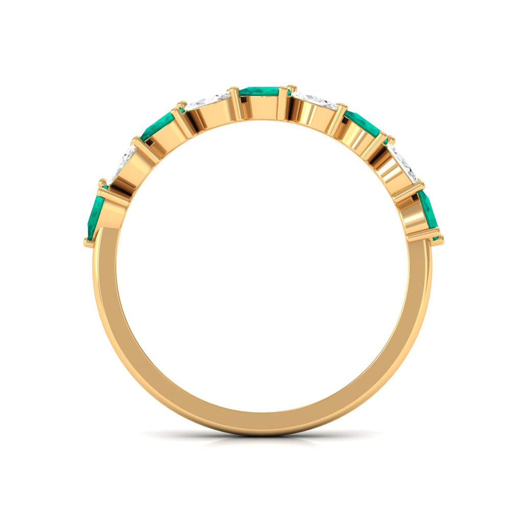 Natural Pear Shape Emerald Half Eternity Ring in East West Style
