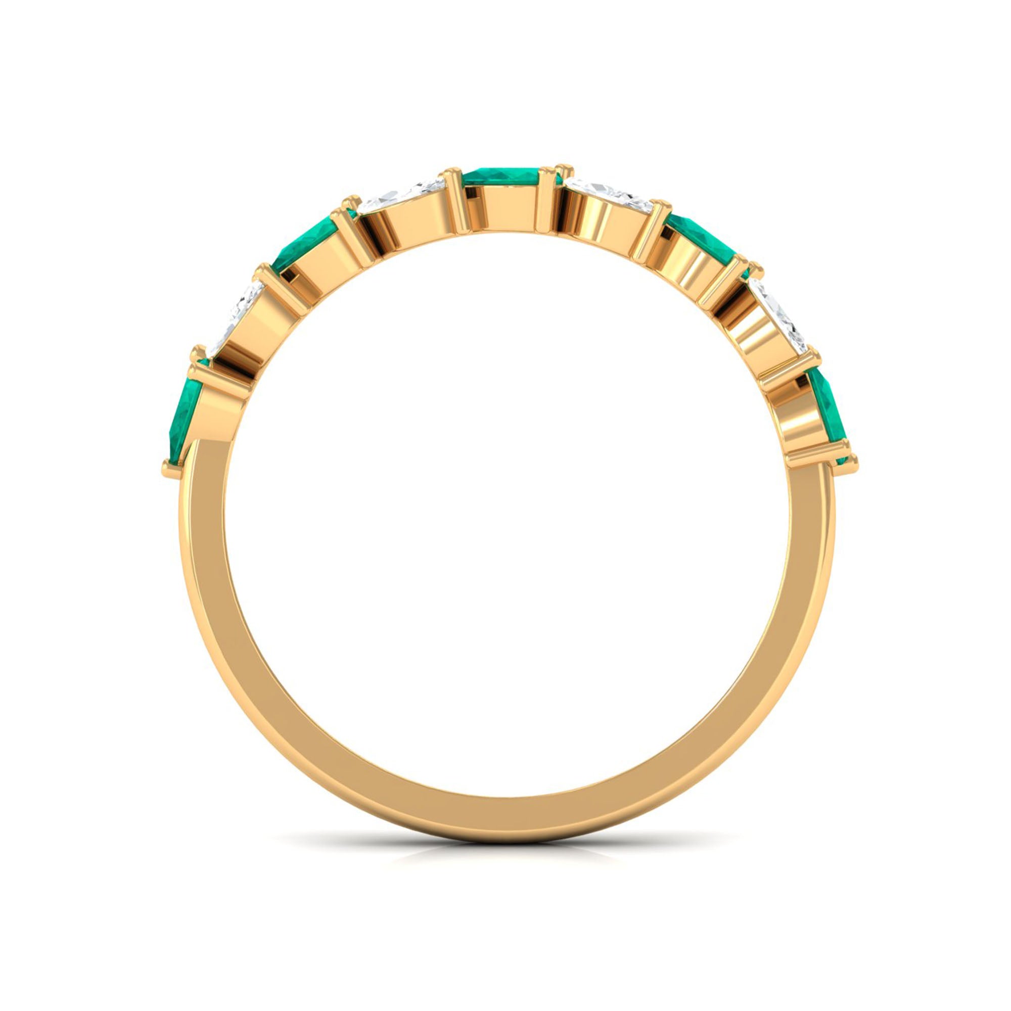 Natural Pear Shape Emerald Half Eternity Ring in East West Style