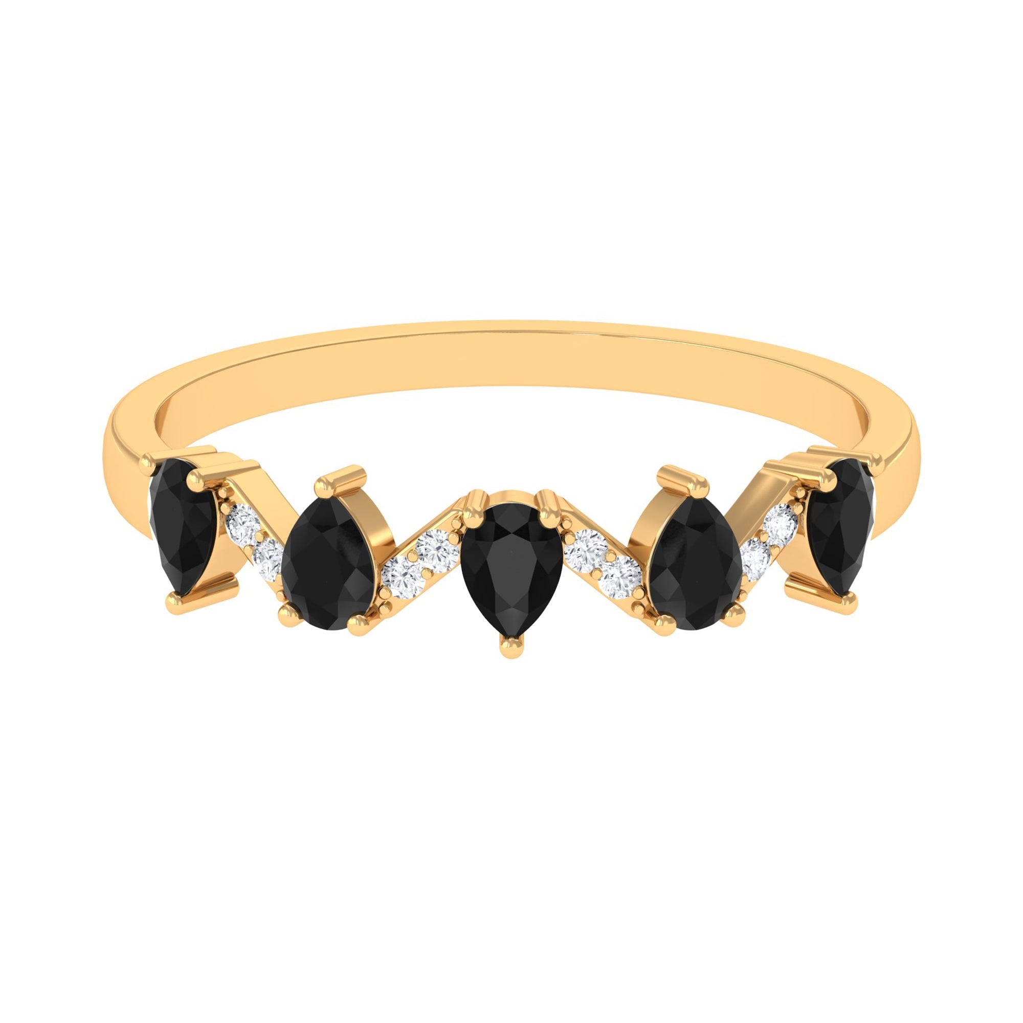 Pear Black Onyx Half Eternity Band Ring with Diamond | Rings | Wiccan Center