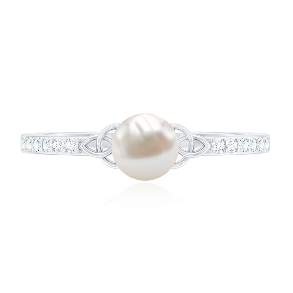 Cultured 2 Carat Freshwater Pearl Diamond Promise Ring with Celtic Knot