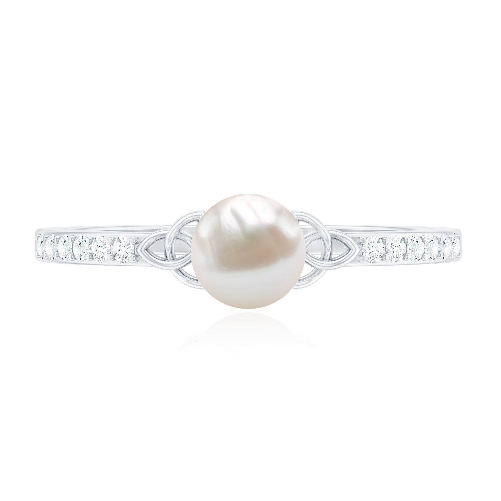 Cultured 2 Carat Freshwater Pearl Diamond Promise Ring with Celtic Knot