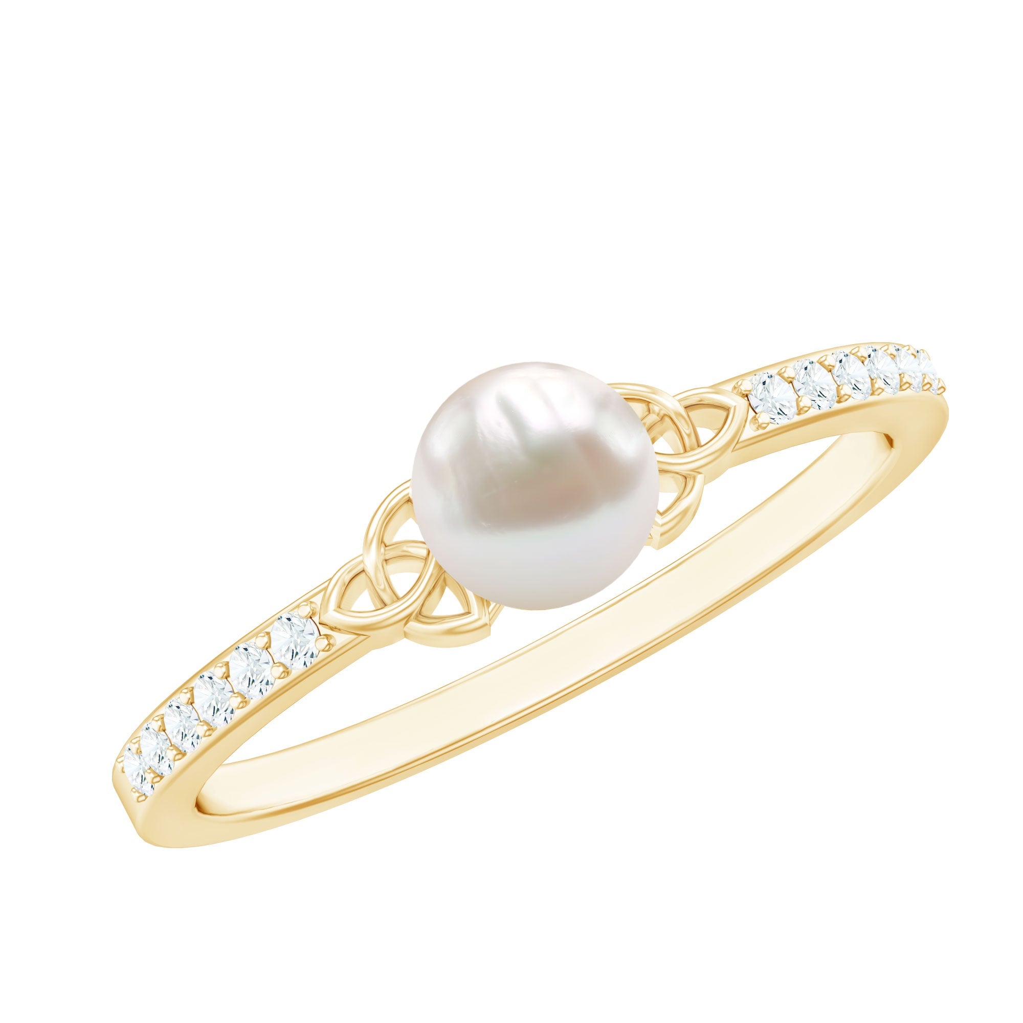 Cultured 2 Carat Freshwater Pearl Diamond Promise Ring with Celtic Knot | Rings | Wiccan Center