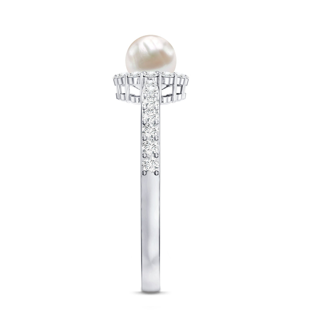 Cultured Freshwater Pearl 2 Carat Engagement Ring with Diamond Halo