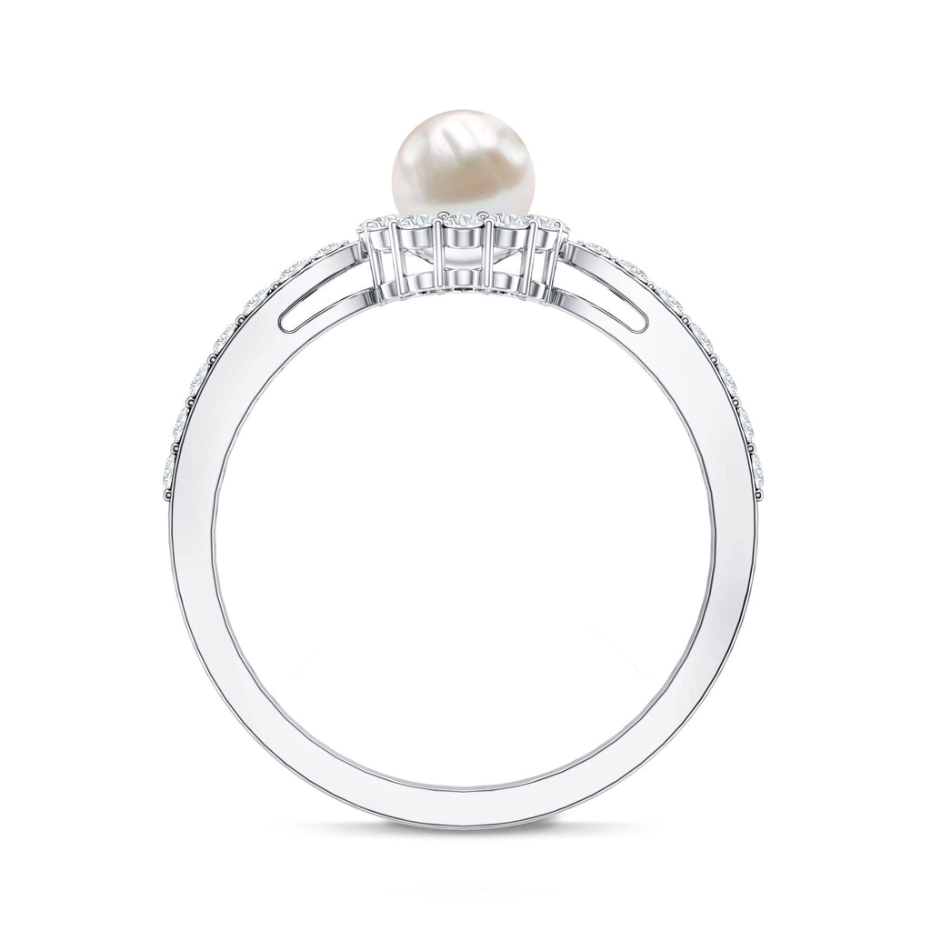 Cultured Freshwater Pearl 2 Carat Engagement Ring with Diamond Halo