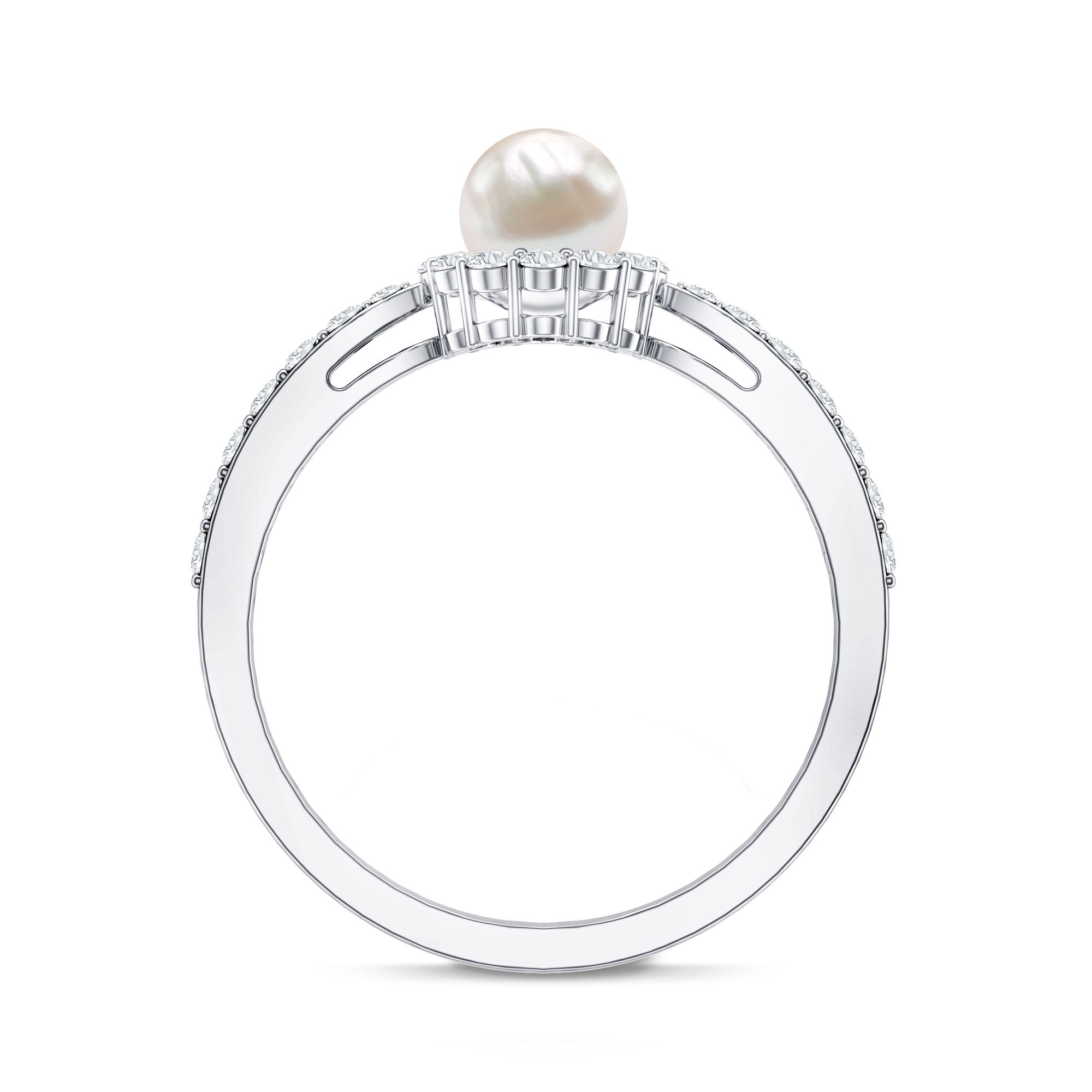 Cultured Freshwater Pearl 2 Carat Engagement Ring with Diamond Halo