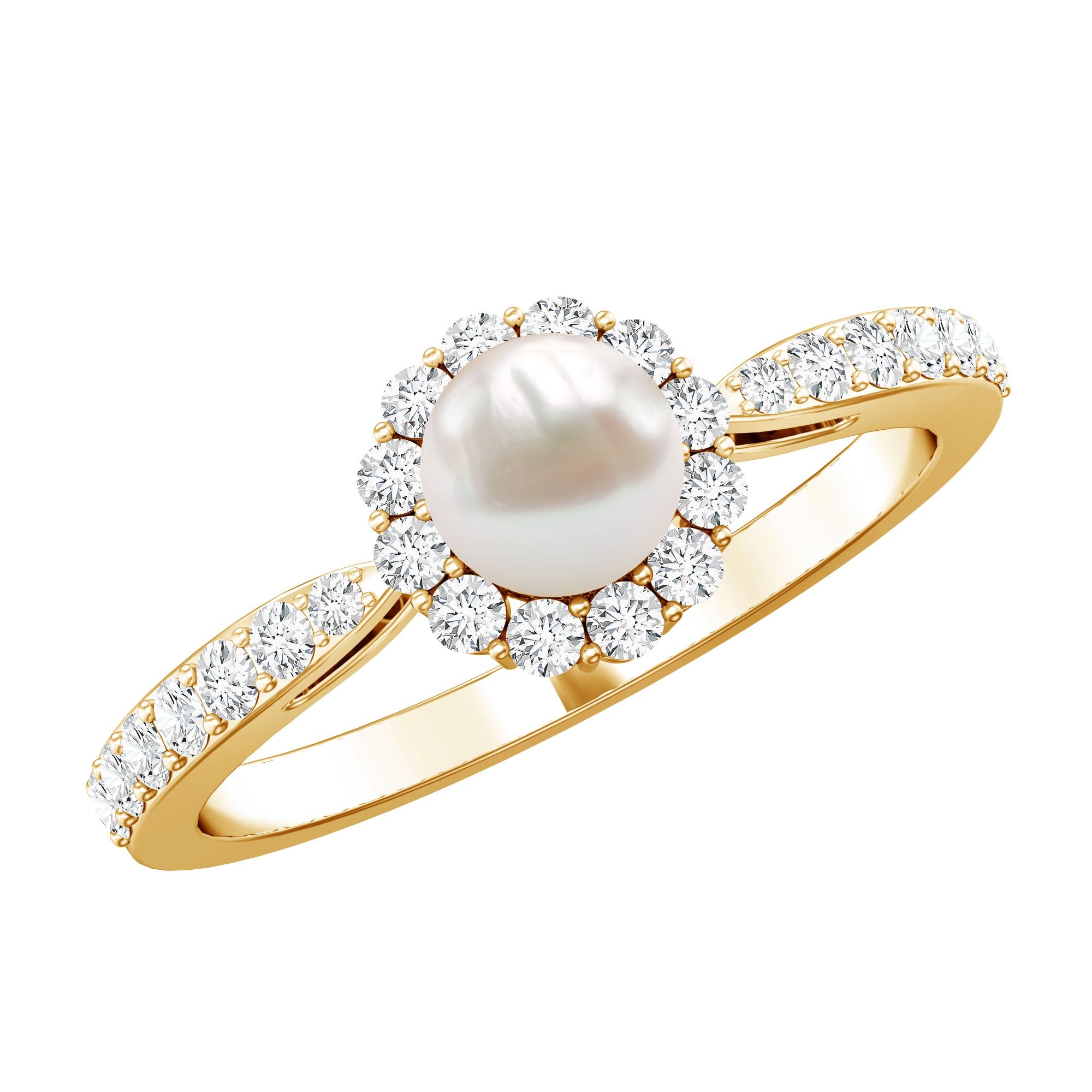 Cultured Freshwater Pearl 2 Carat Engagement Ring with Diamond Halo | Rings | Wiccan Center