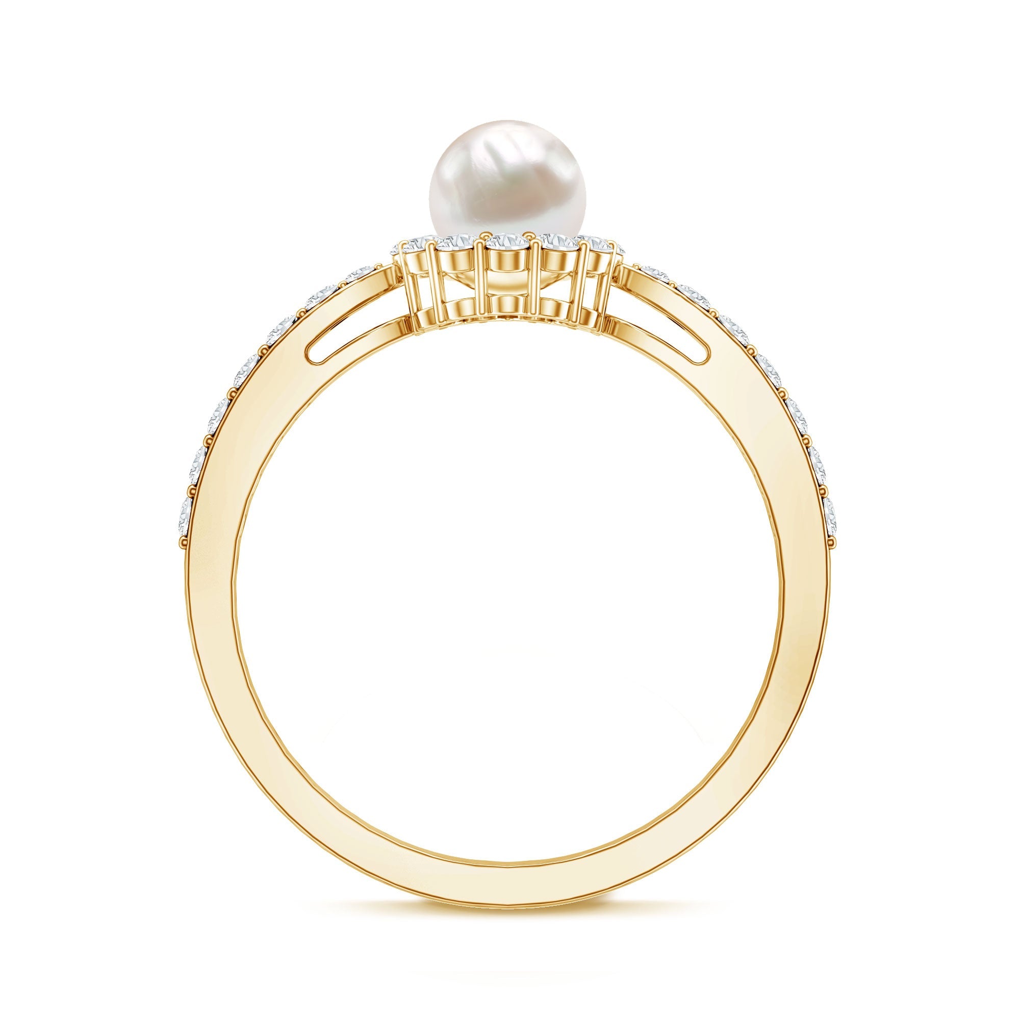 Cultured Freshwater Pearl 2 Carat Engagement Ring with Diamond Halo