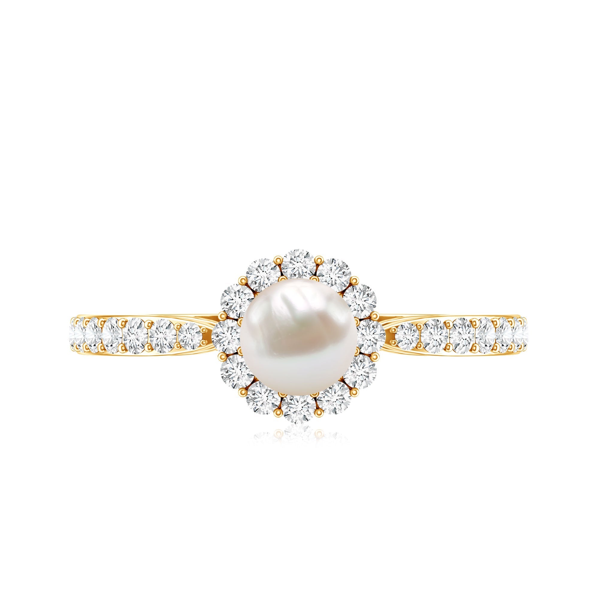 Cultured Freshwater Pearl 2 Carat Engagement Ring with Diamond Halo