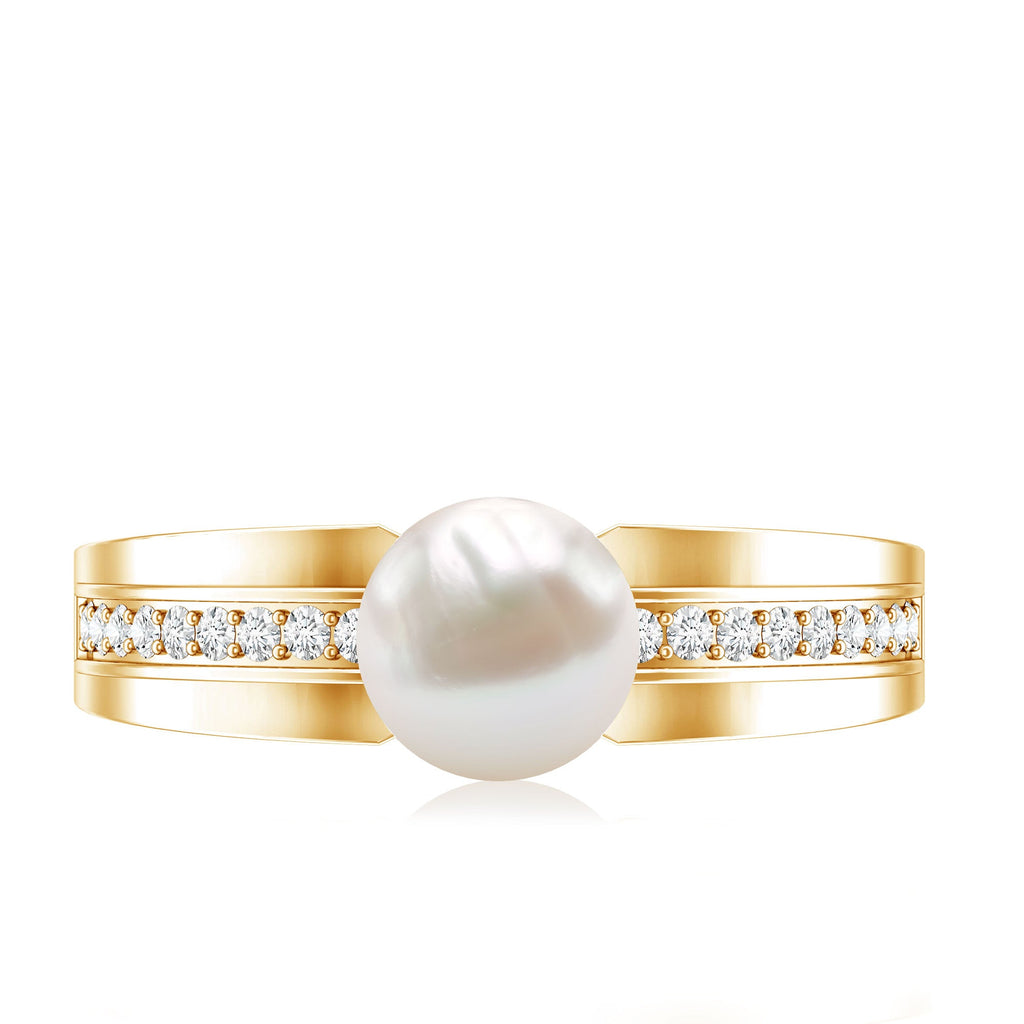 2.2 Carat Freshwater Pearl Engagement Ring with Diamond for Women