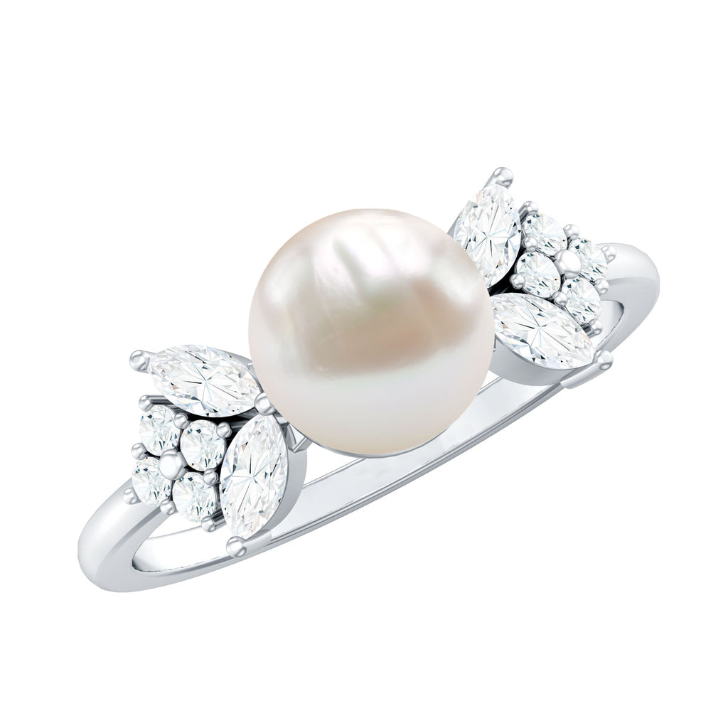 Nature Inspired 3 Carat Freshwater Pearl Engagement Ring with Diamond