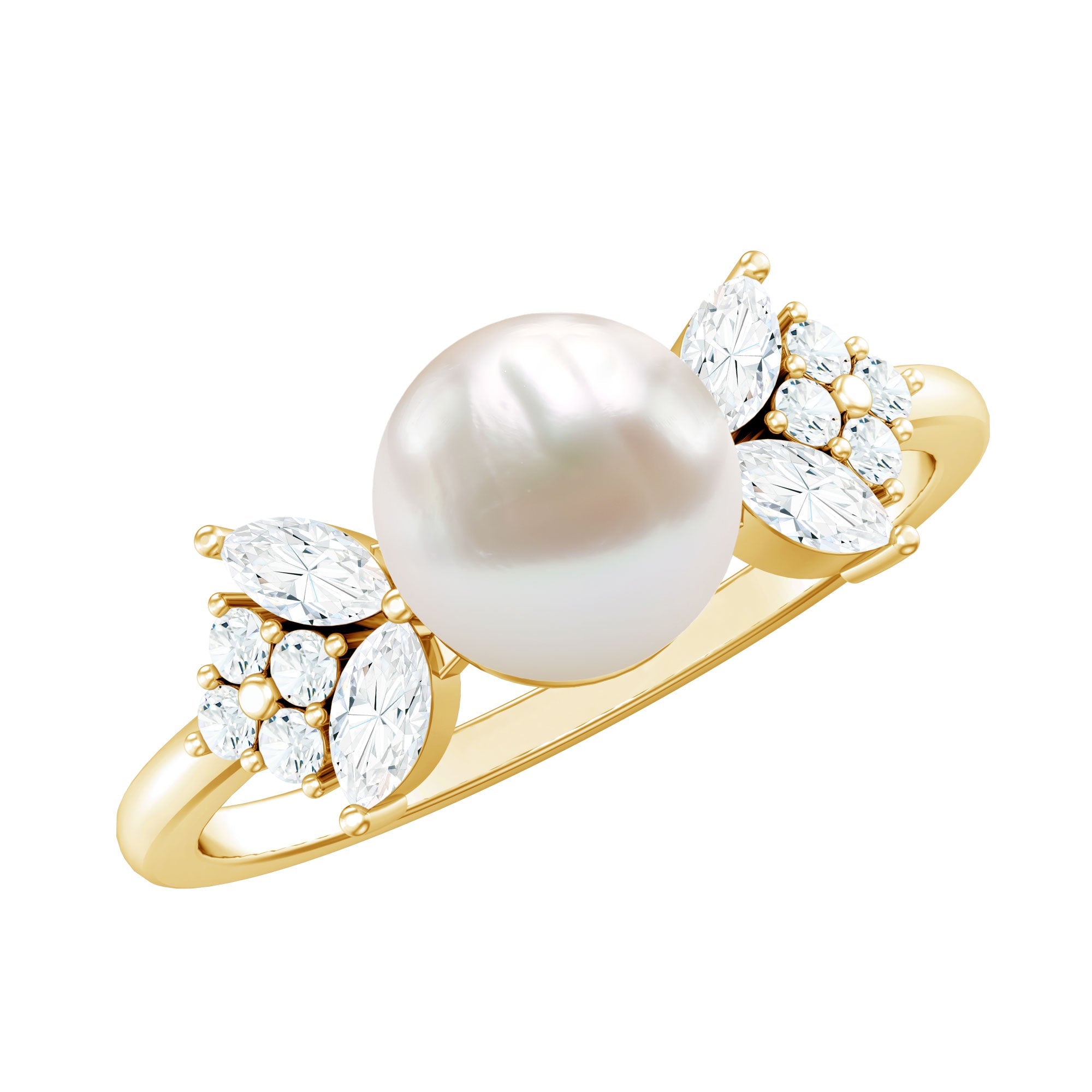 Nature Inspired 3 Carat Freshwater Pearl Engagement Ring with Diamond | Rings | Wiccan Center