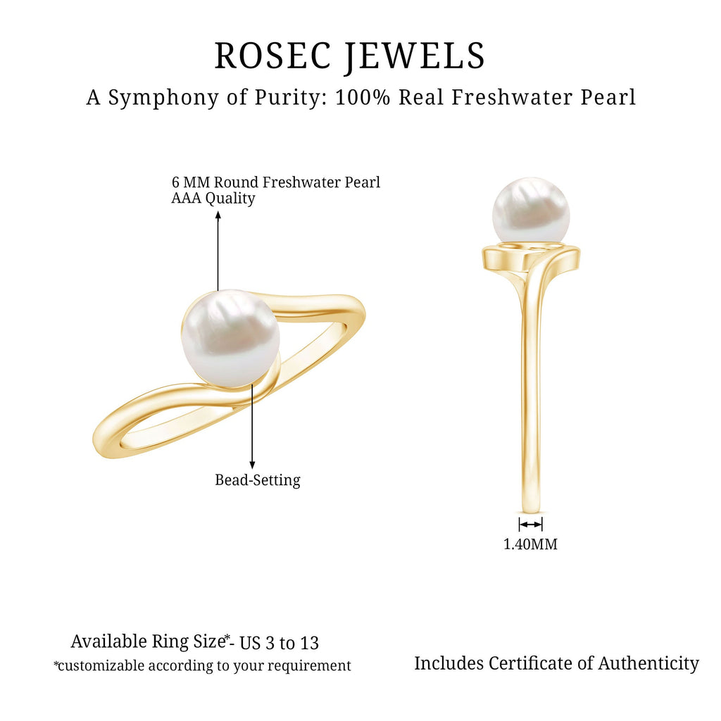 2 Carat Solitaire Freshwater White Pearl Bypass Engagement Ring for Women