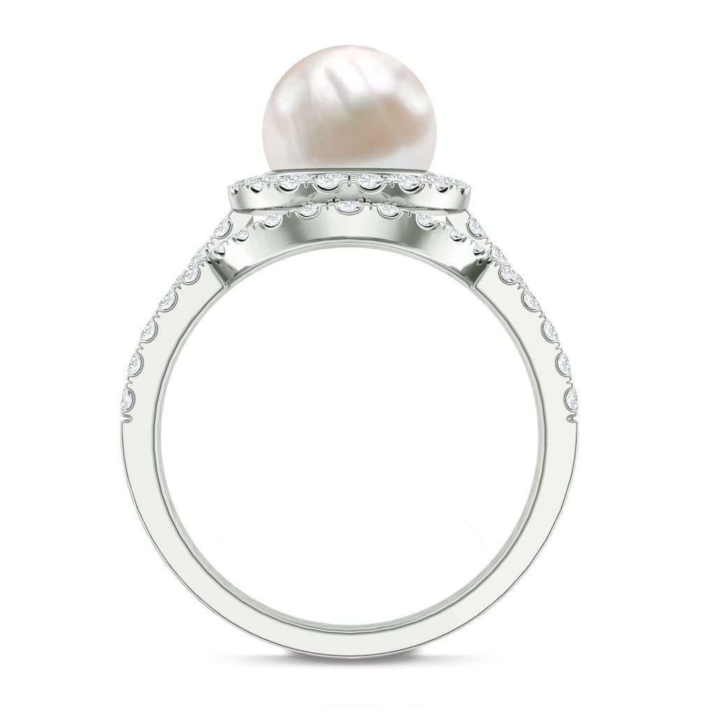 Cultured 7.4 Carat Freshwater Pearl Engagement Ring with Diamond Wedding Band