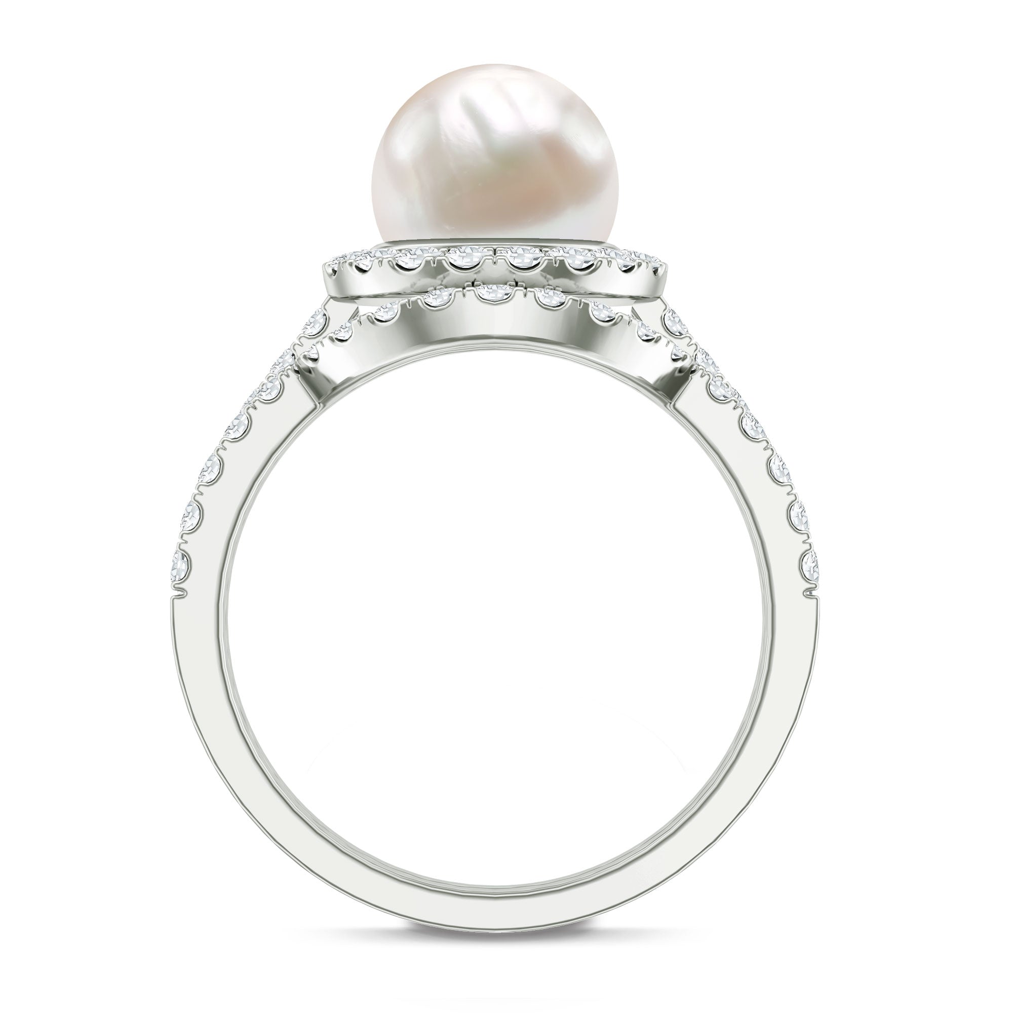 Cultured 7.4 Carat Freshwater Pearl Engagement Ring with Diamond Wedding Band