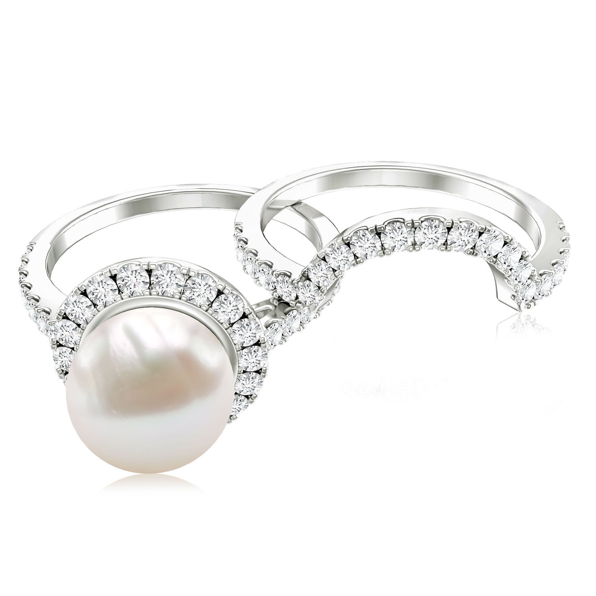 Cultured 7.4 Carat Freshwater Pearl Engagement Ring with Diamond Wedding Band
