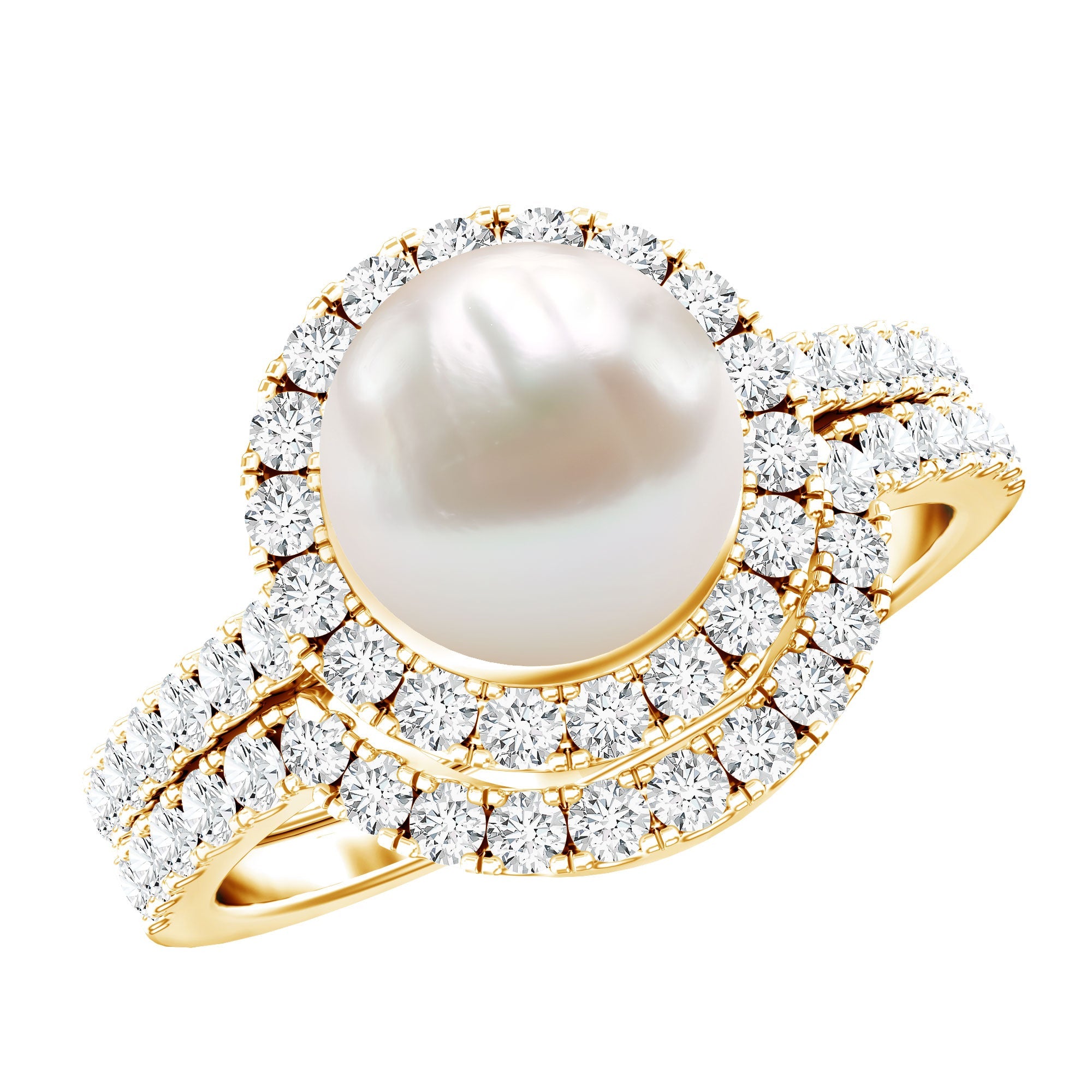 Cultured 7.4 Carat Freshwater Pearl Engagement Ring with Diamond Wedding Band | Rings | Wiccan Center