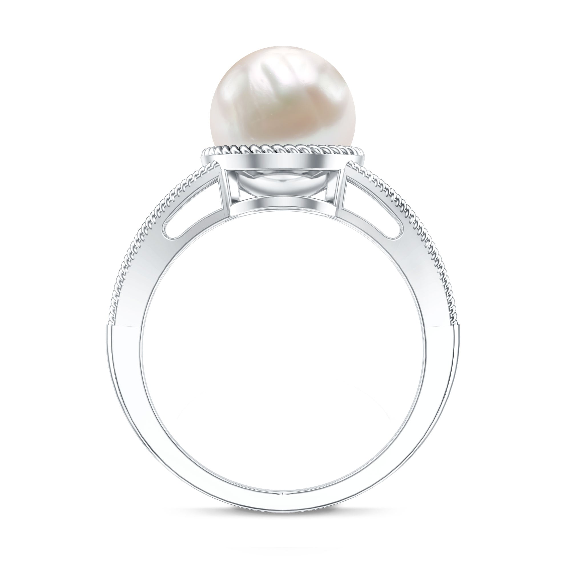 8 Carat Freshwater Pearl Solitaire Engagement Ring in Split Shank