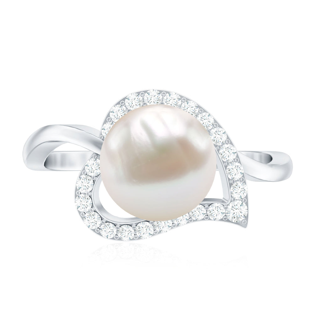 Cultured Freshwater Pearl Promise Ring with Diamond Leaf
