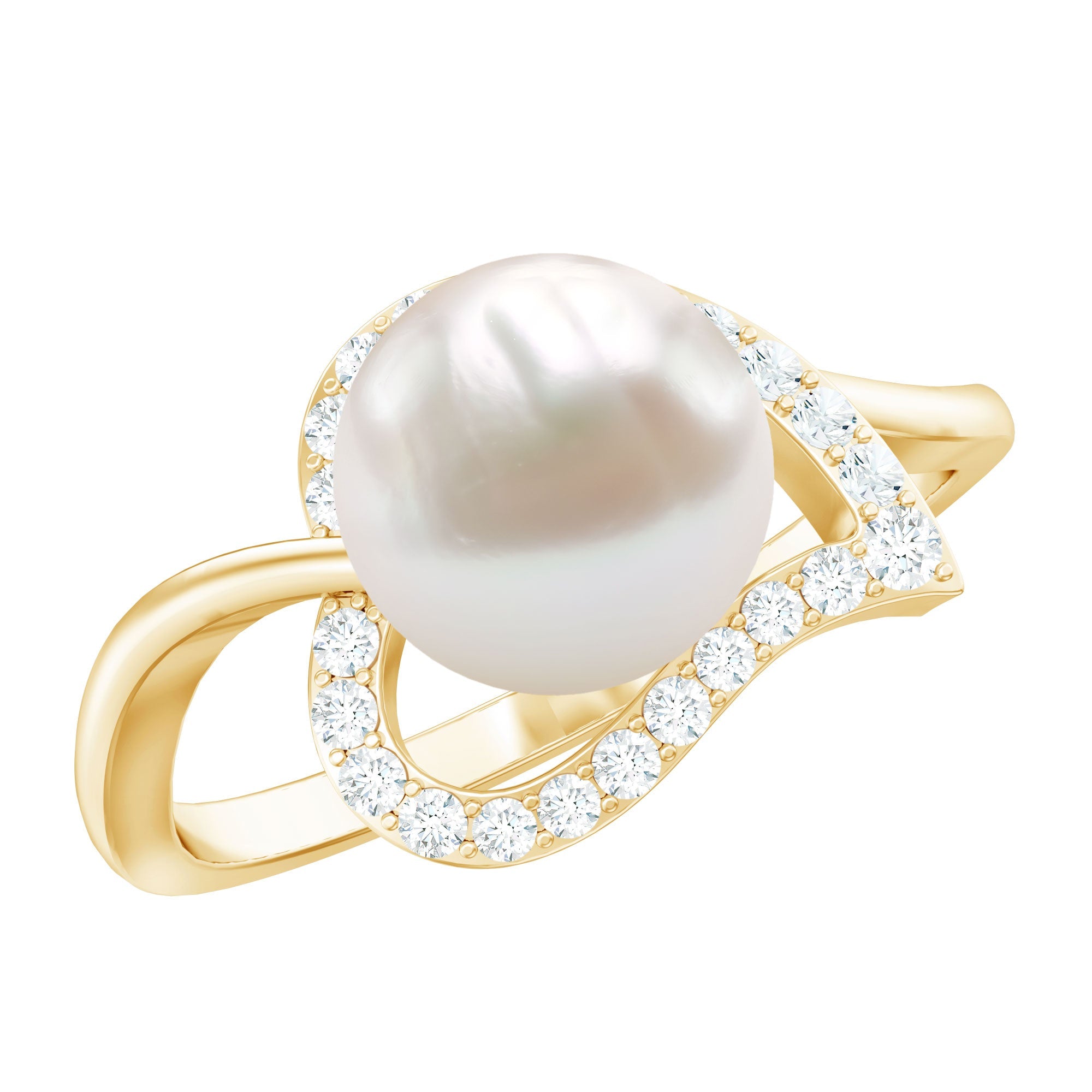 Cultured Freshwater Pearl Promise Ring with Diamond Leaf | Rings | Wiccan Center
