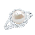 Split Shank Freshwater Pearl and Diamond Braided Statement Ring