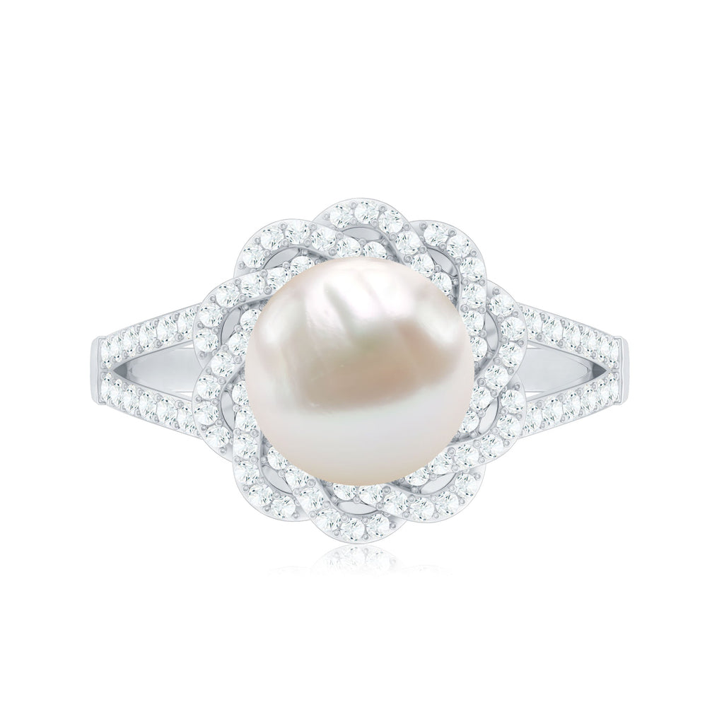Split Shank Freshwater Pearl and Diamond Braided Statement Ring