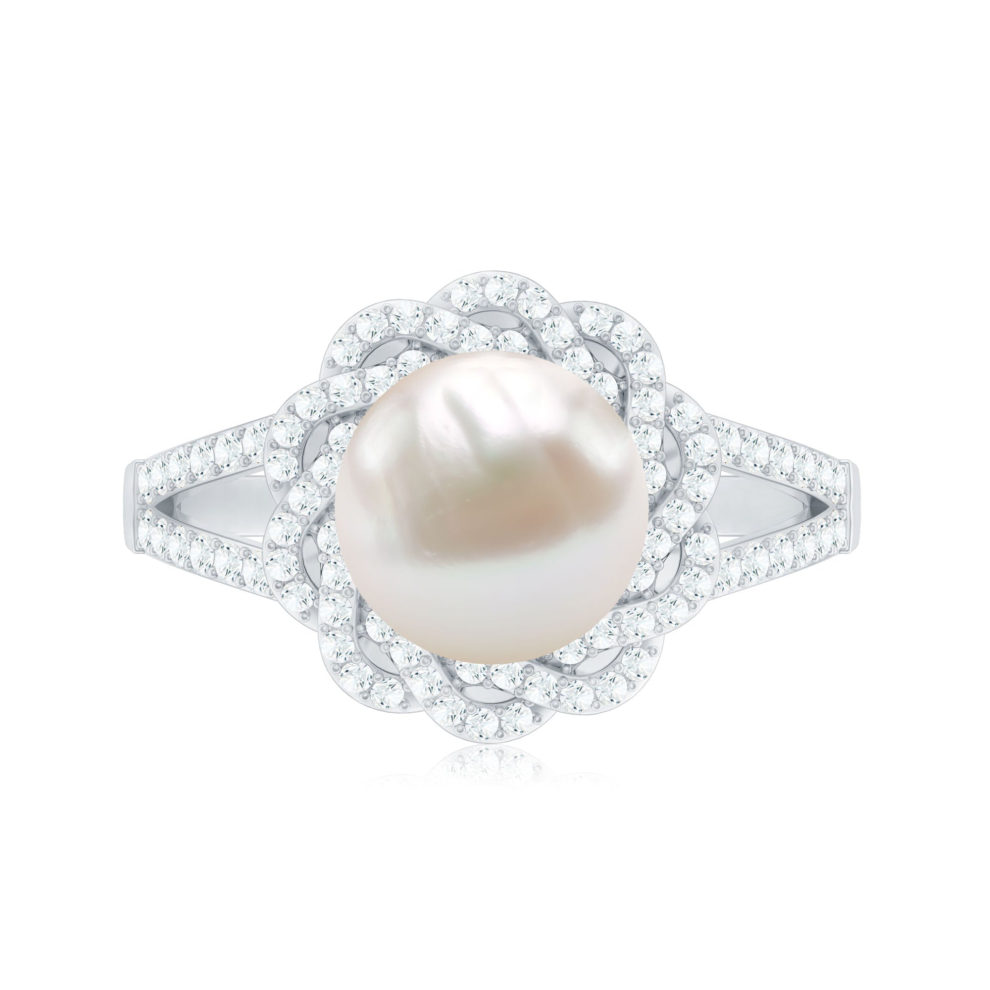 Split Shank Freshwater Pearl and Diamond Braided Statement Ring