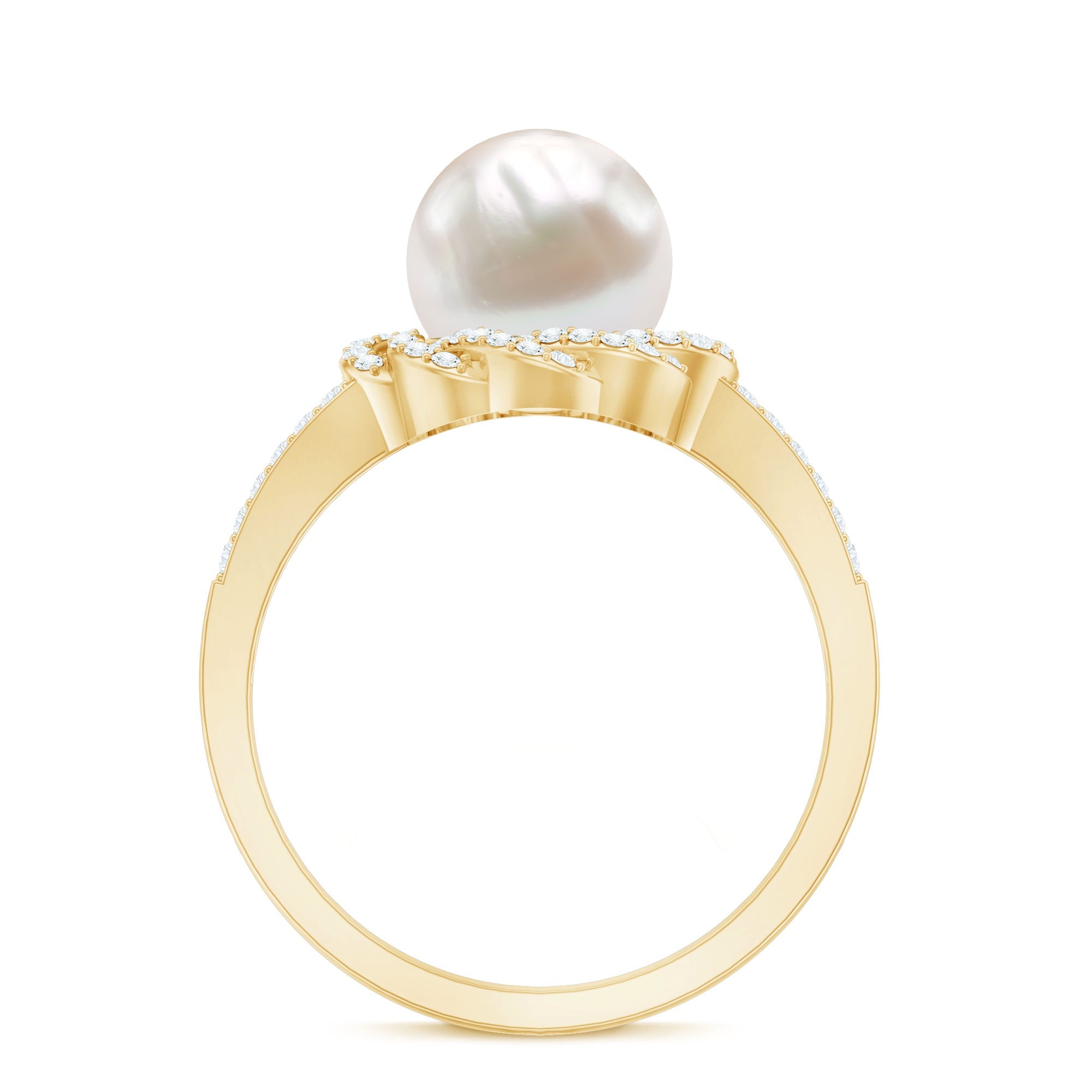 Split Shank Freshwater Pearl and Diamond Braided Statement Ring